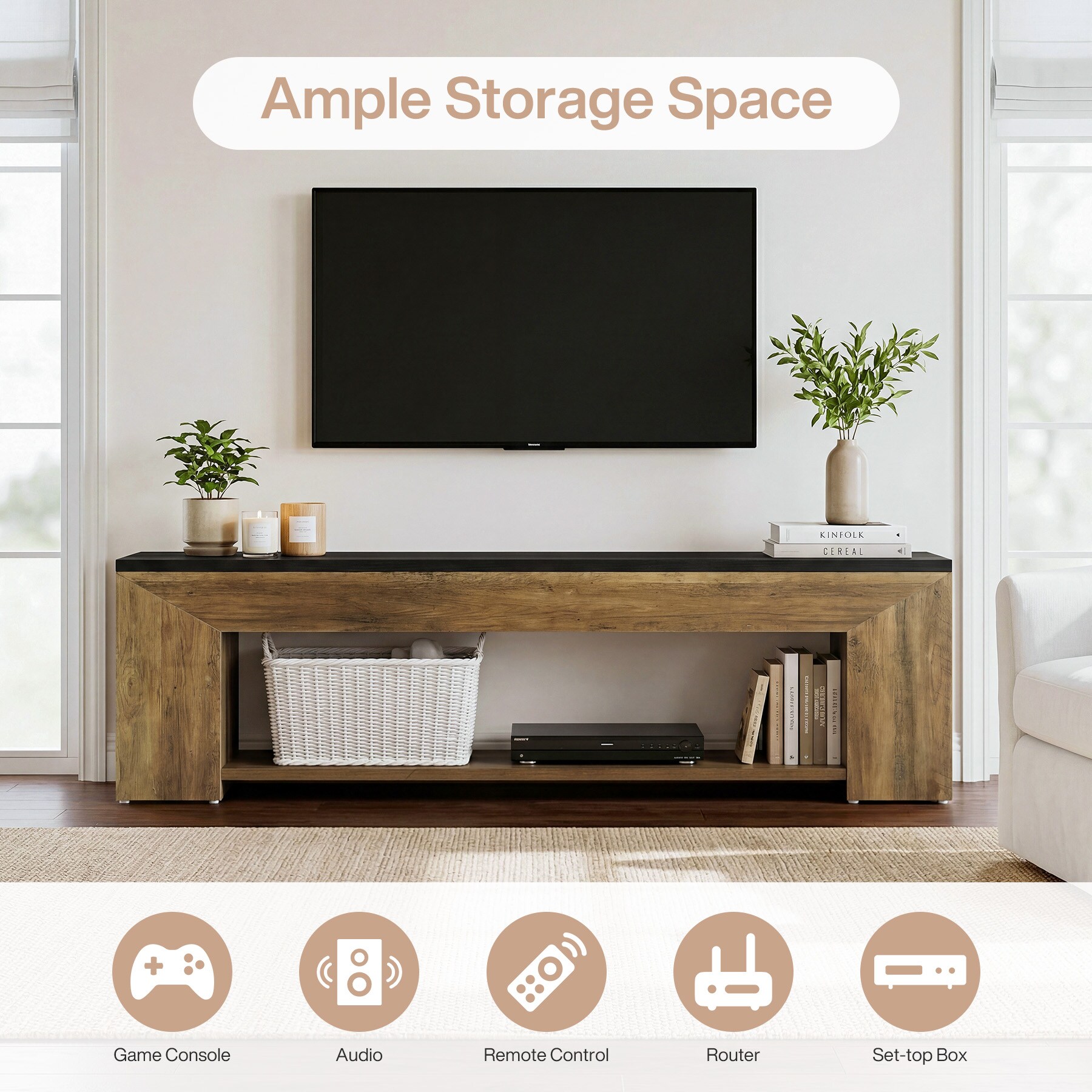 Tribesigns 70.87 inch W Extra Long Farmhouse TV Stand for TVs up to 80 ...