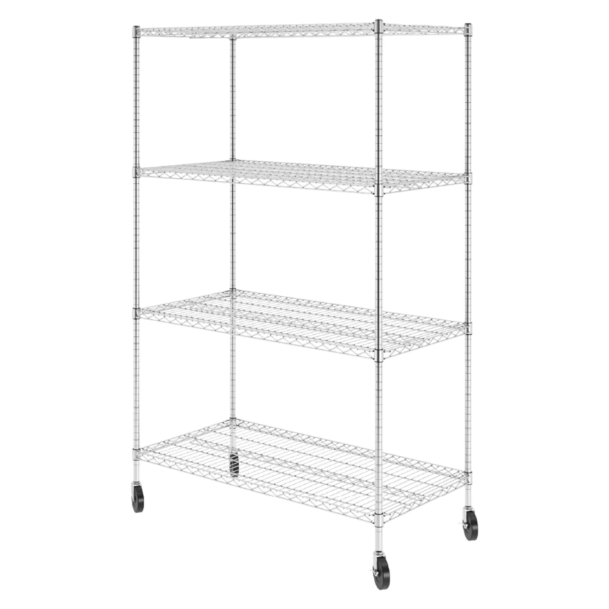 Gracious Living 398938 Storage Shelving Rack Steel Wire Shelves w/ Wheels 4 Tier 24 x 48 x 72 in