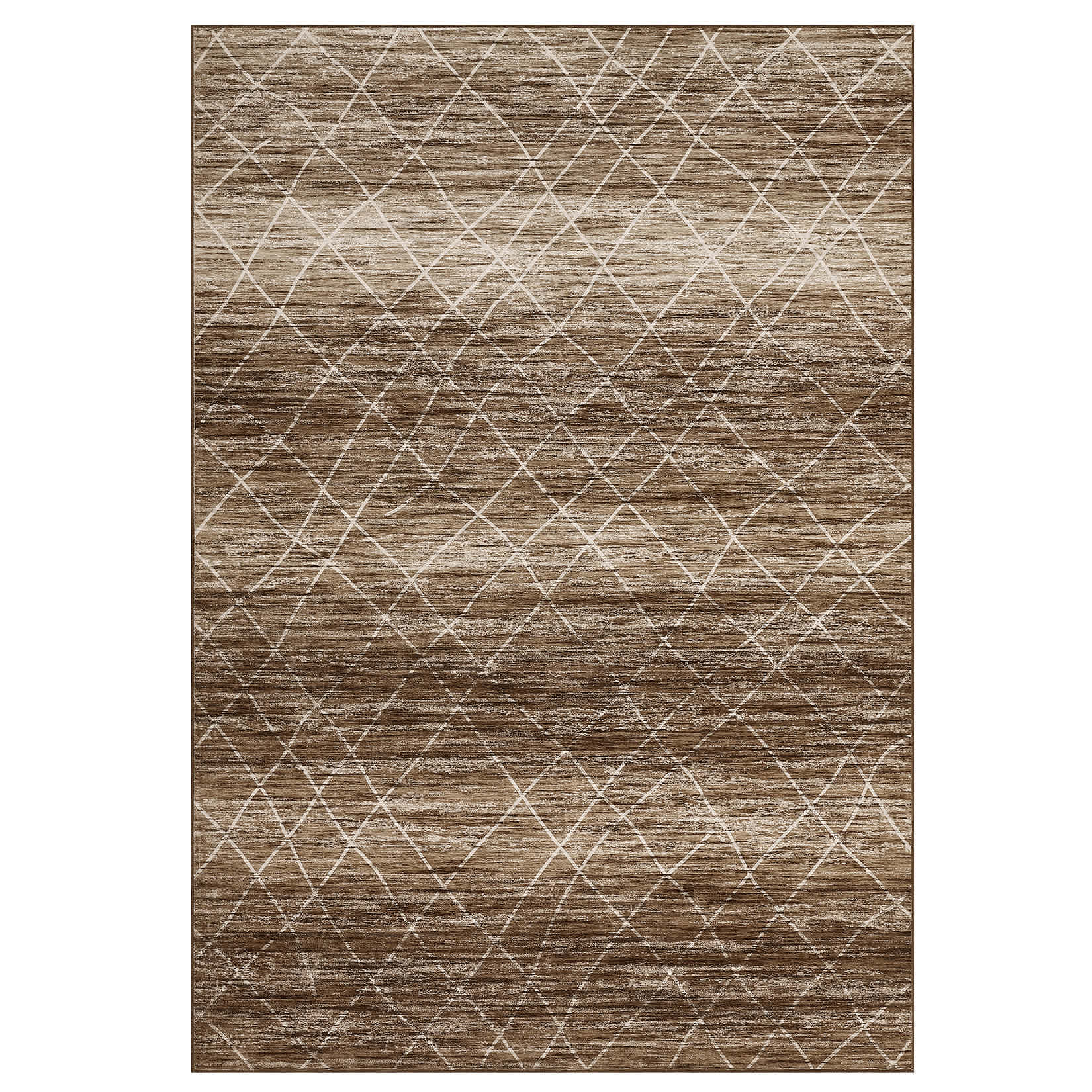 Qeetex LSN-PHO-16AKSO2P 5 x 7 ft Polyester Cashmere Imitation Brown Rectangular Hallway Bathroom Entryway Kitchen Office Foldable Grid Printed Bohemian Washable Area Rug