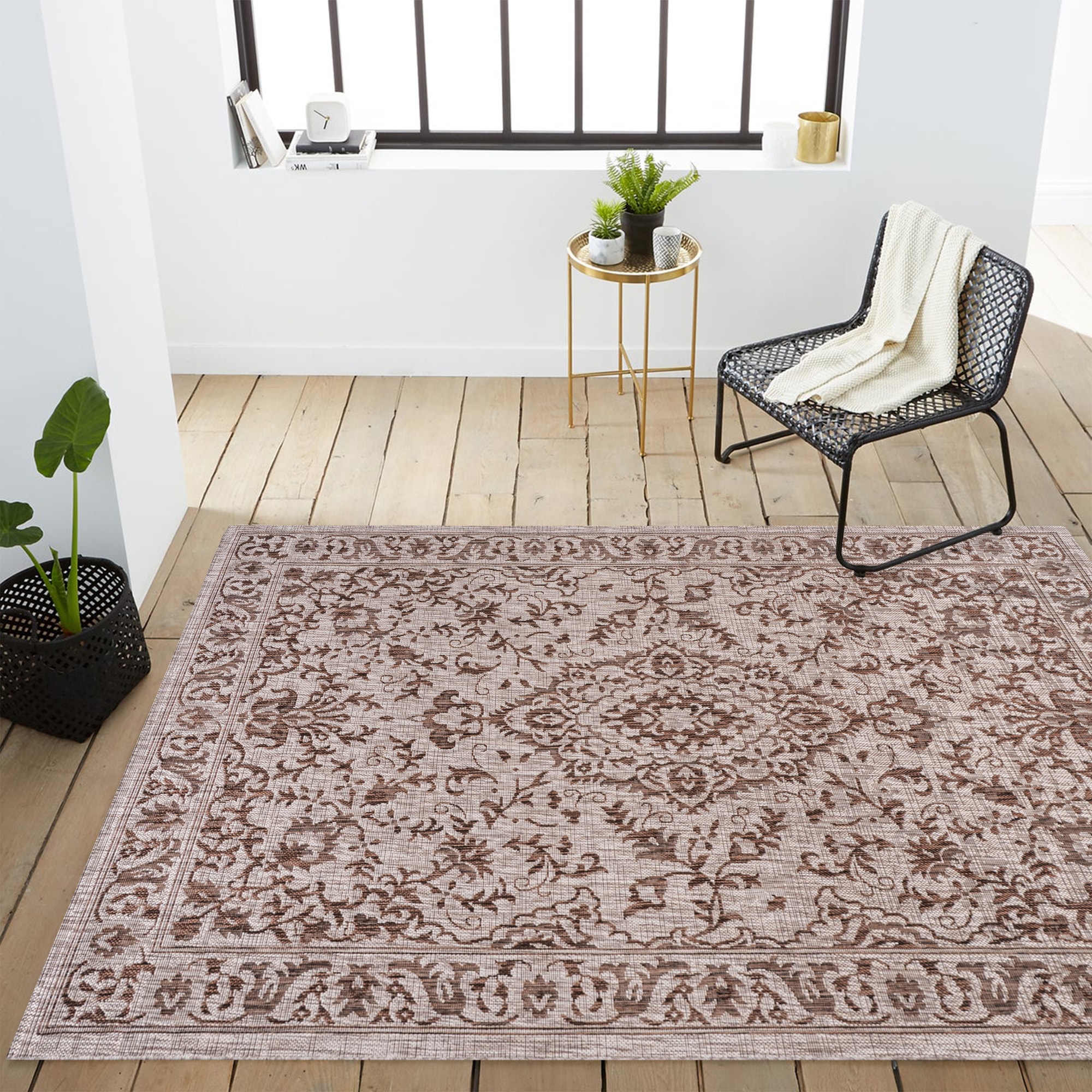 Ivory and Brown Medallion 8' x 10' Synthetic Rug
