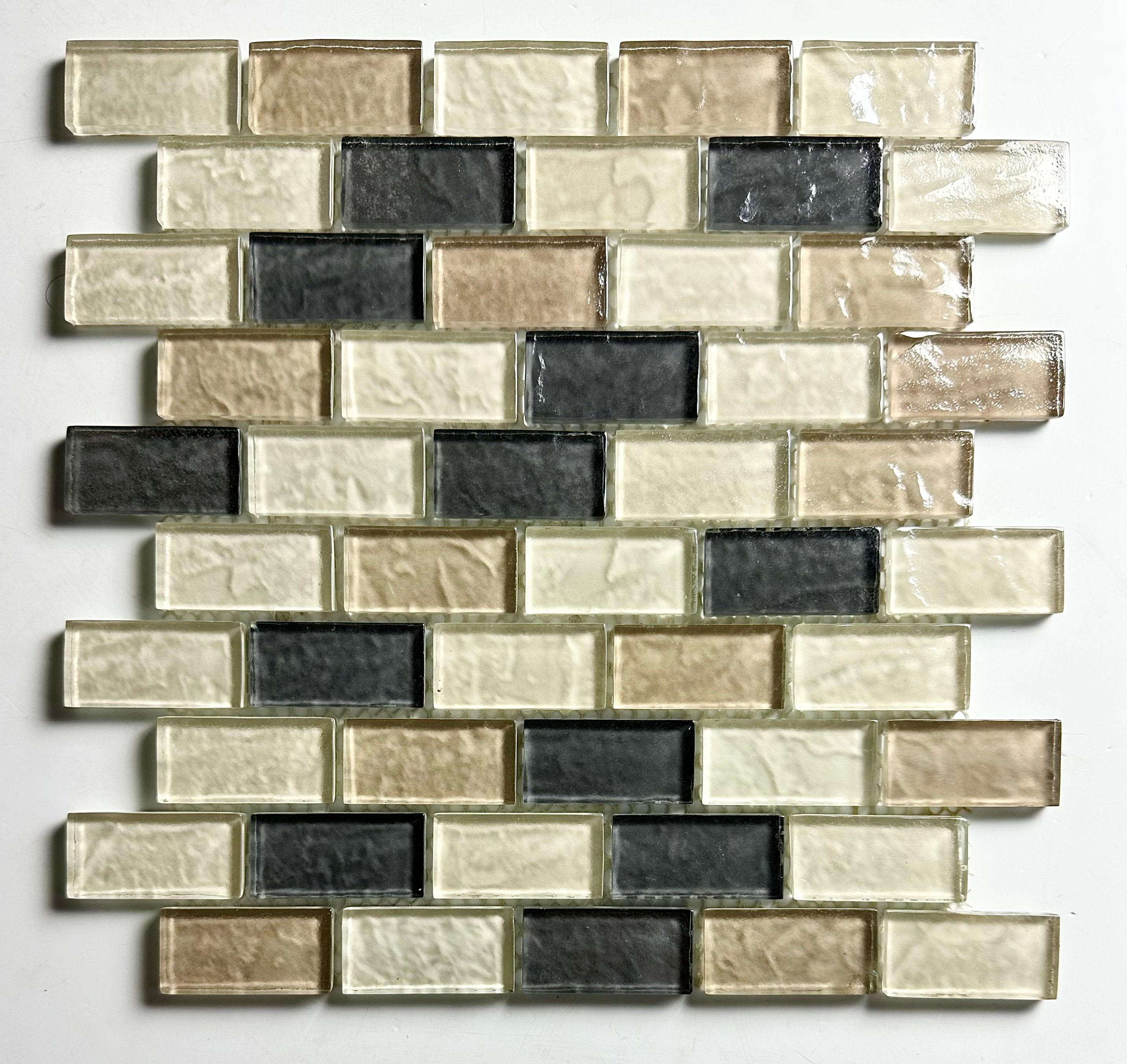 Abolos LWSGEO0102-AM Geo Amazonia beige/ textured 12-in x 12-in Glossy Glass Patterned Mosaic Wall Tile ( 7.6-sq ft Carton )