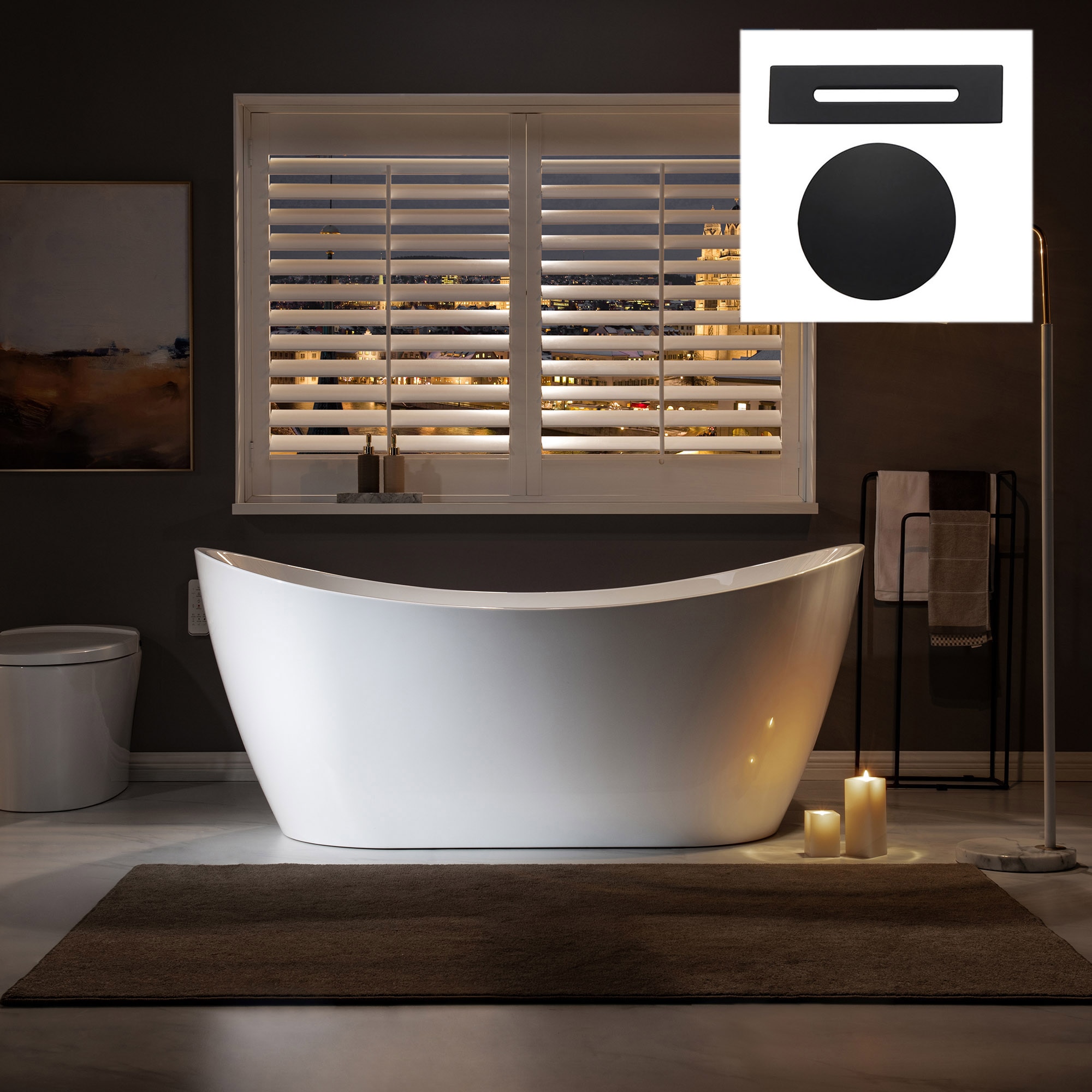 Detroit 31.5-in x 67-in White with Matte Black Trim Acrylic Oval Clawfoot Soaking Bathtub with Drain (Center Drain) Stainless Steel | - Woodbridge LB214