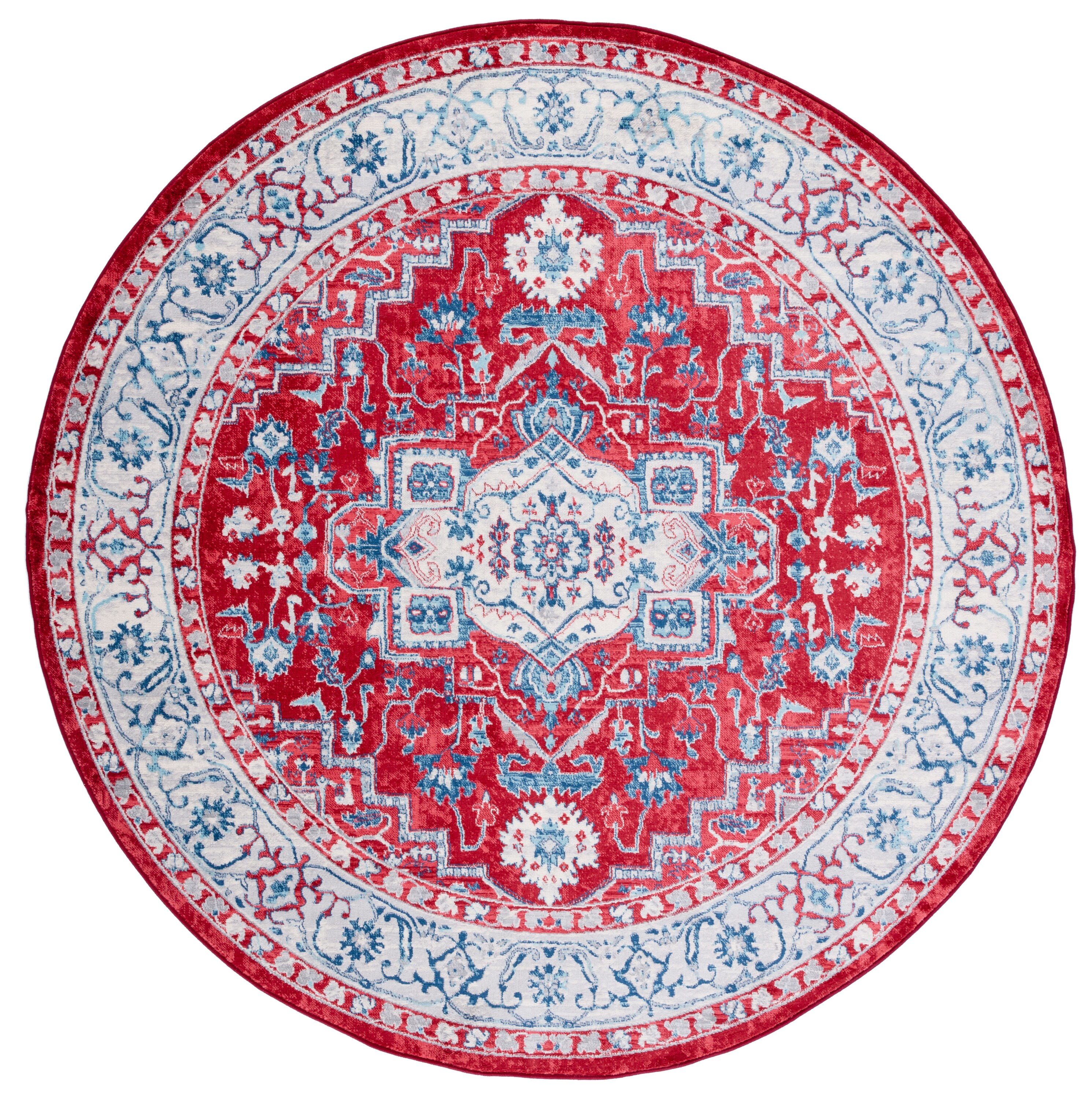 Safavieh BNT851Q-7R Brentwood Valeria 7 x 7 (ft) Loomed Polypropylene Red/Beige Round Indoor Floral/Botanical Farmhouse/Cottage Area rug
