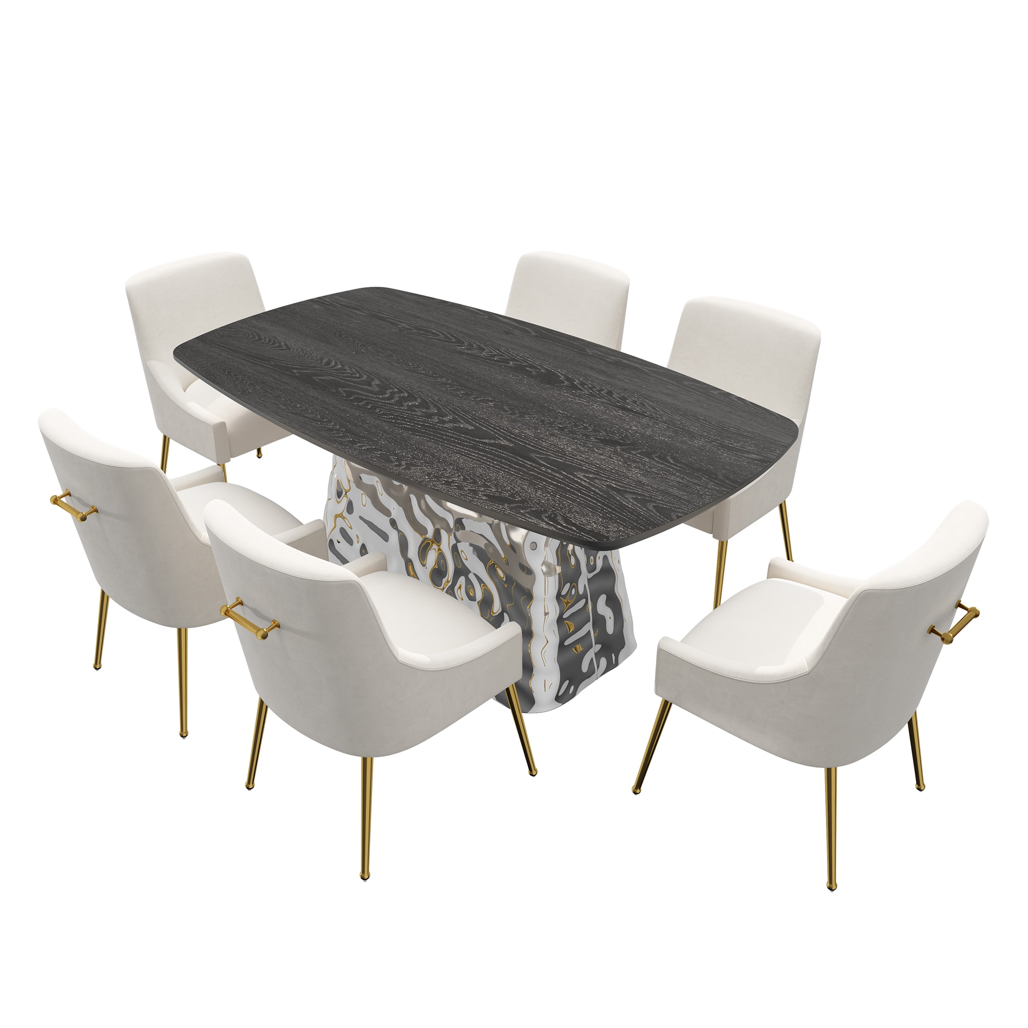 Clihome CL-1676D700BE Beige Chair/Black Table Contemporary/Modern Dining Room Set with Rectangular Table ( Seats 6 )