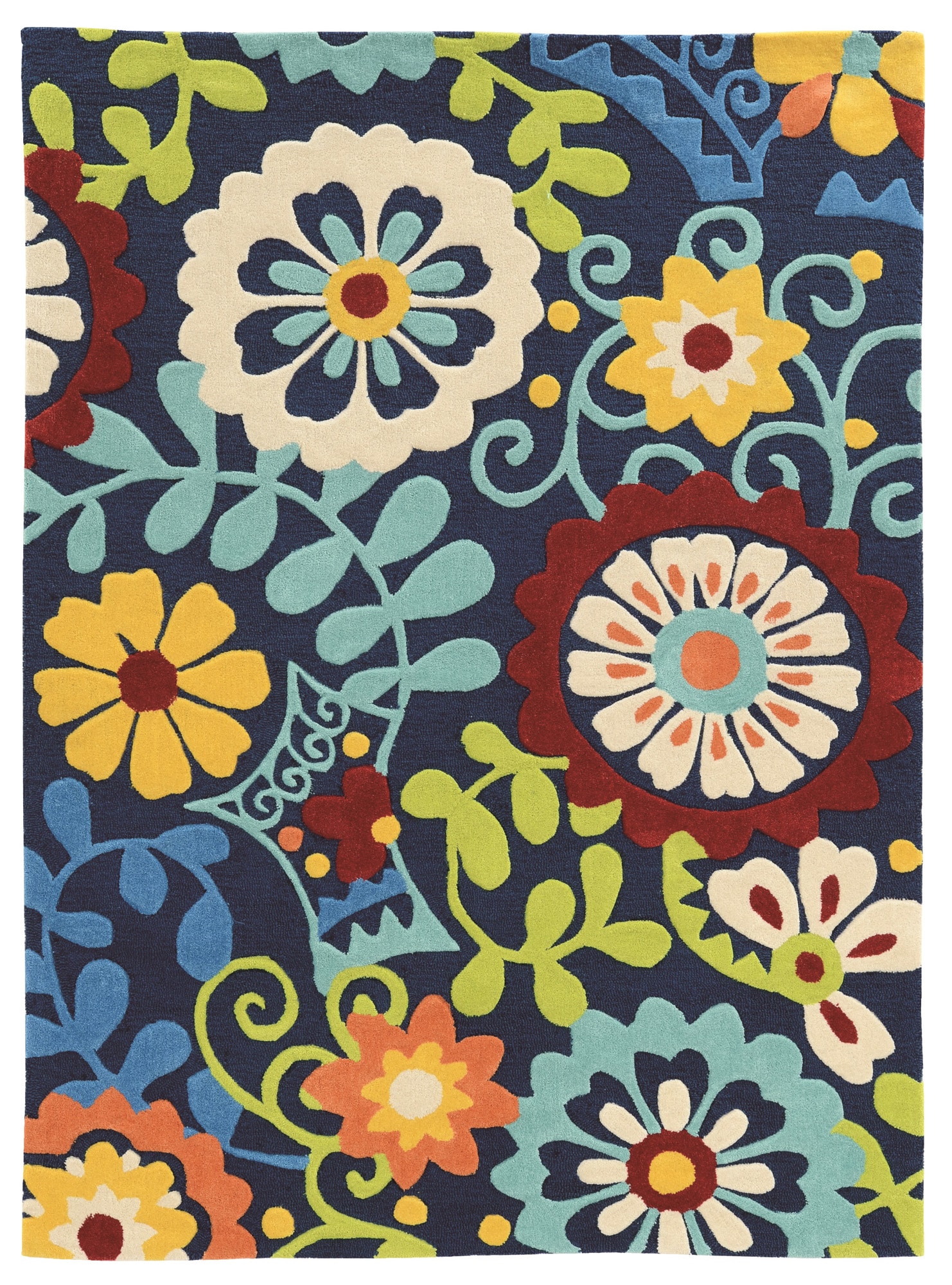 Linon RUGTA41023 Trio 2 X 3 (ft) Navy/Blue Indoor Floral/Botanical Area Rug