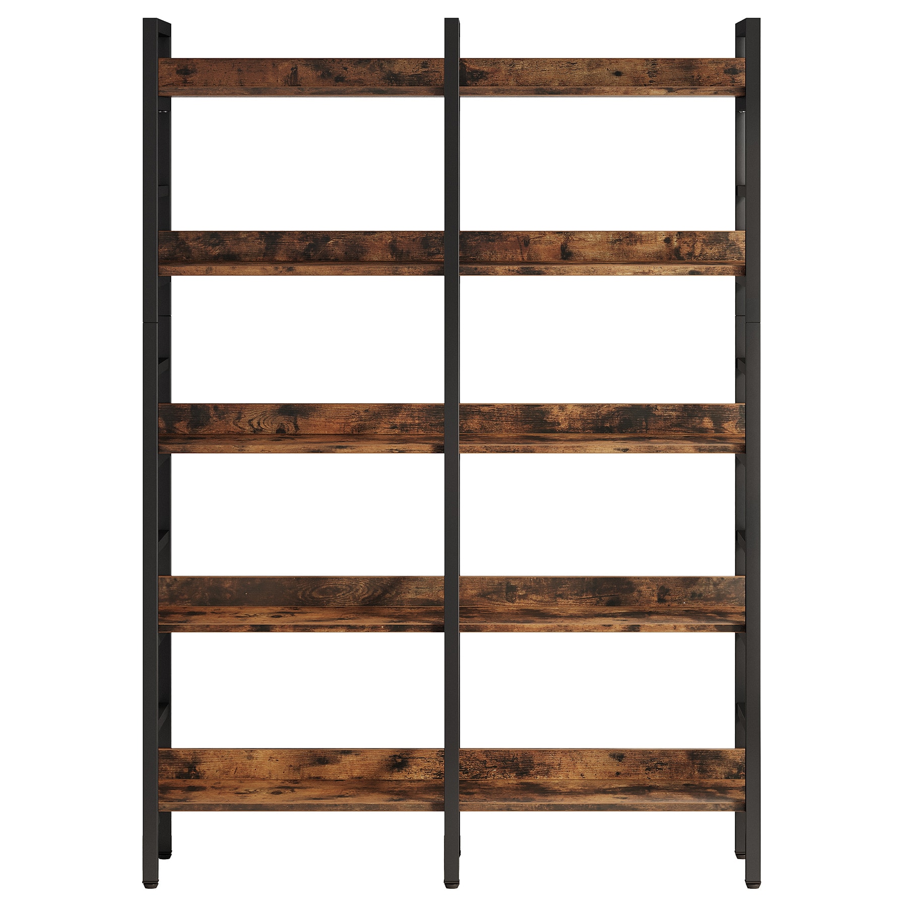 Rustic Brown 5-Tier Wood and Metal Adjustable Bookshelf