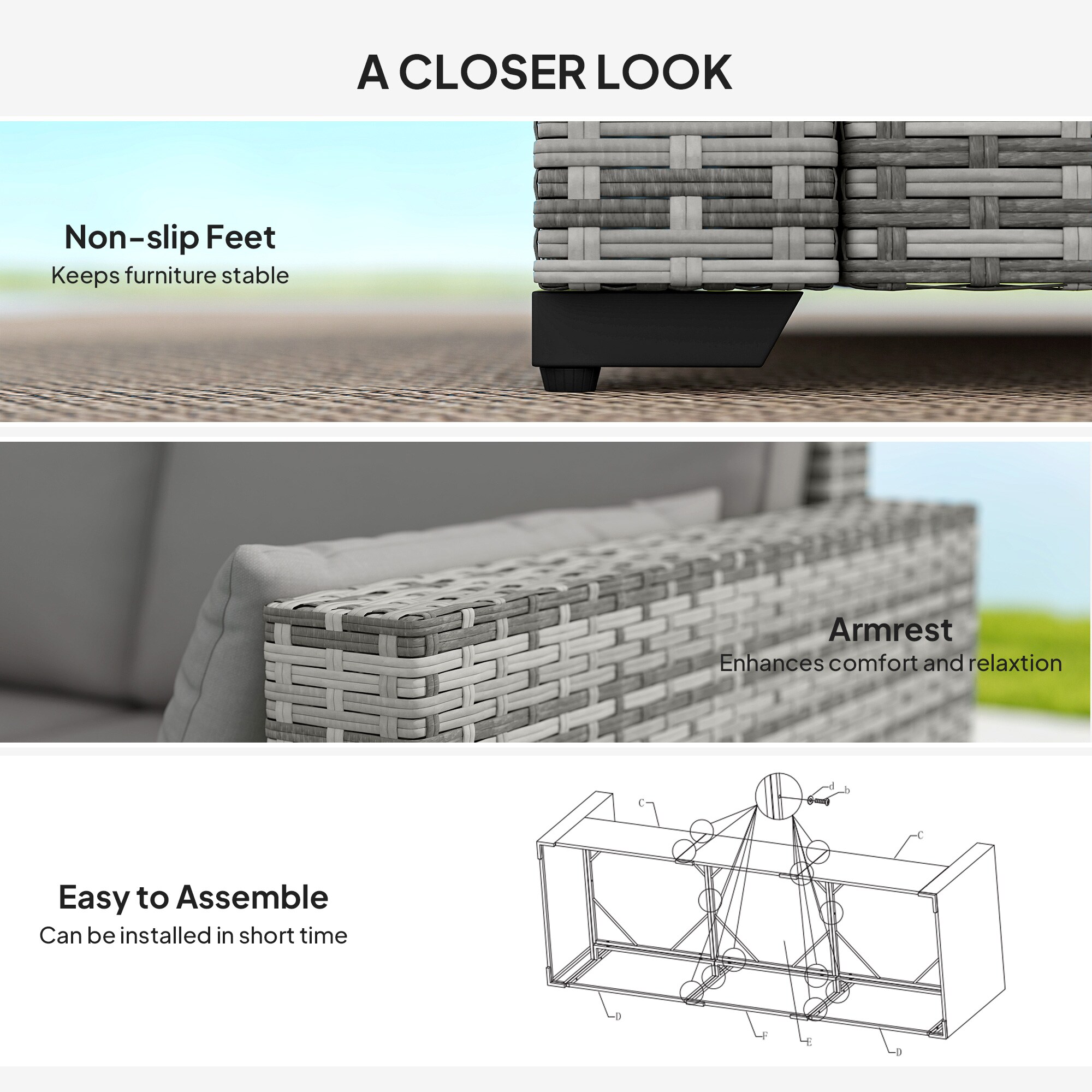 Outsunny 860-308V00GY Patio-Sofas-Daybeds - View #9