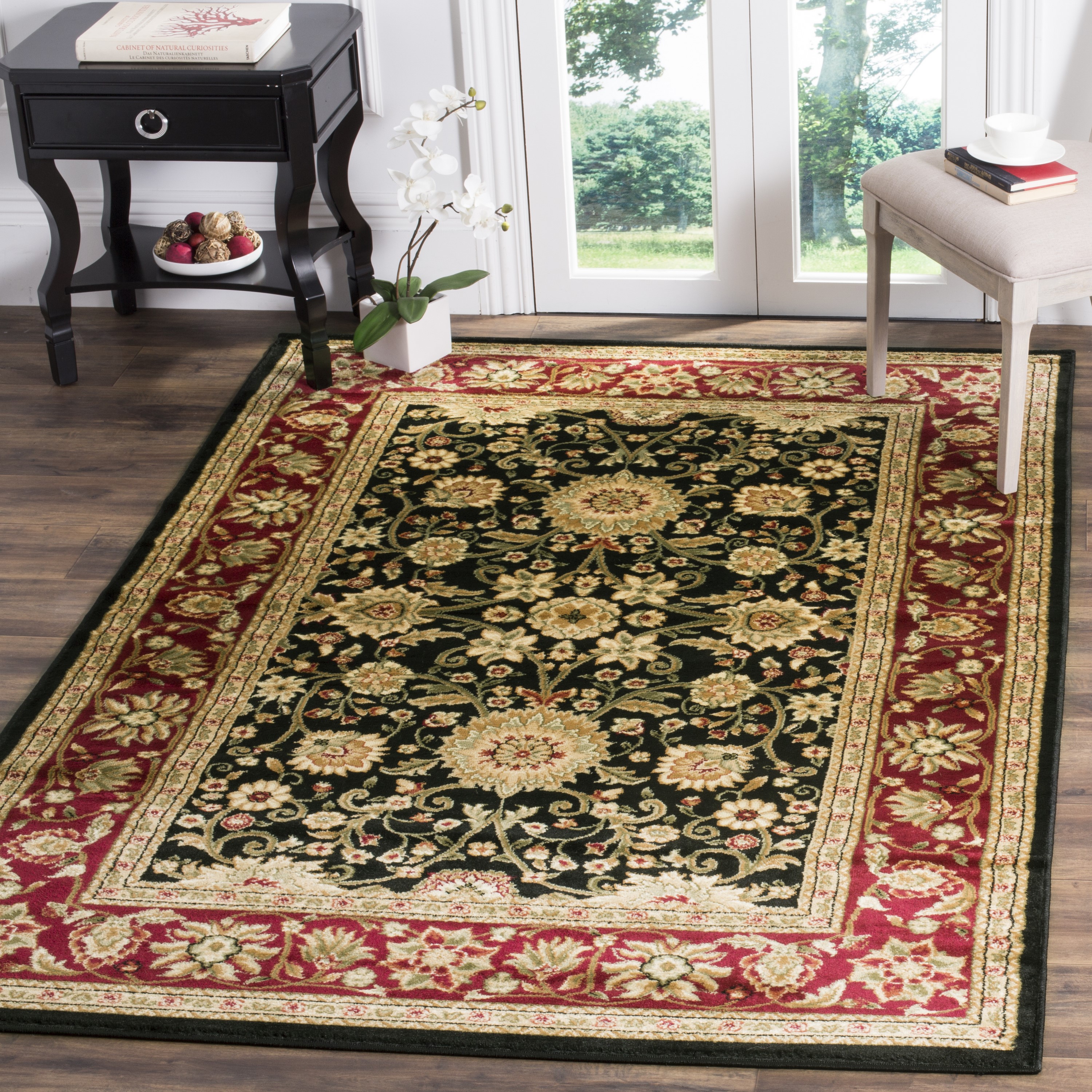 Safavieh LNH212G-3 Lyndhurst Sarouk 3 x 5 (ft) Loomed Polypropylene Black/Red Rectangular Indoor Floral/Botanical Oriental Throw rug