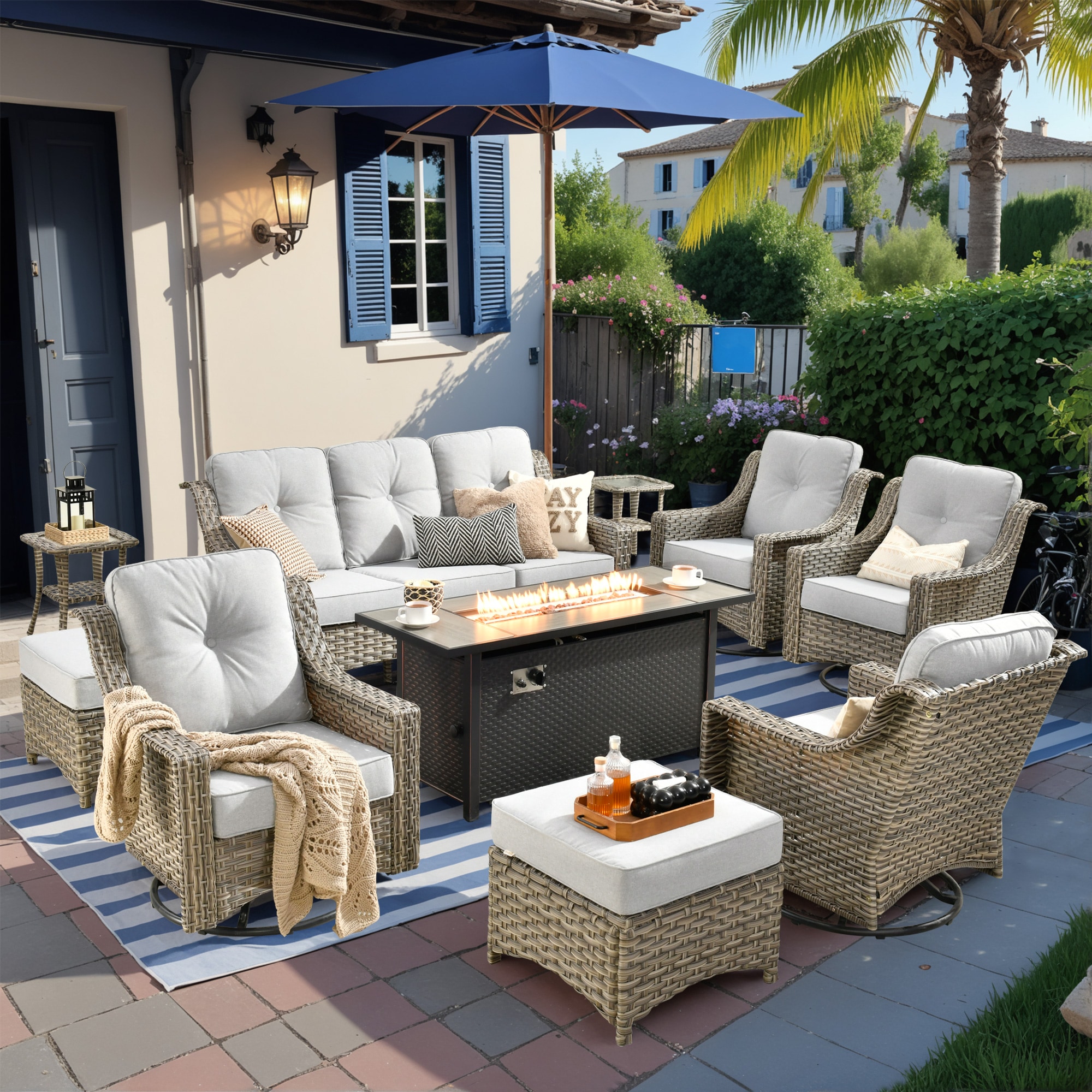 Caodoc L5-CFP03-YZPAD410 New right-Angles Rattan Outdoor Sectional with Light gray Cushions and Rattan Frame