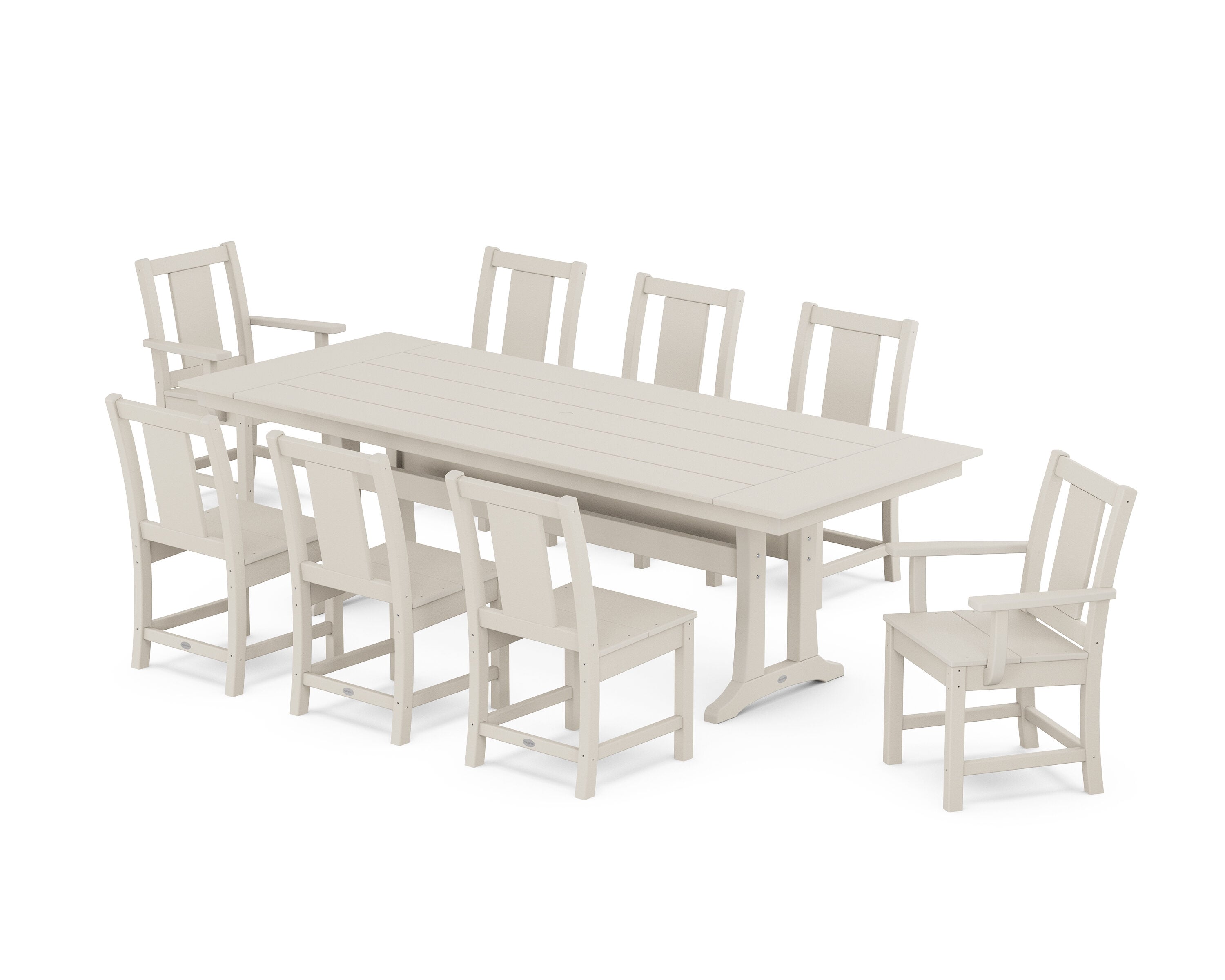 POLYWOOD PWS2094-1-SA Prairie 9 -Piece Sand Patio Dining Set Plastic Rectangle Table with 8 Stationary Chairs