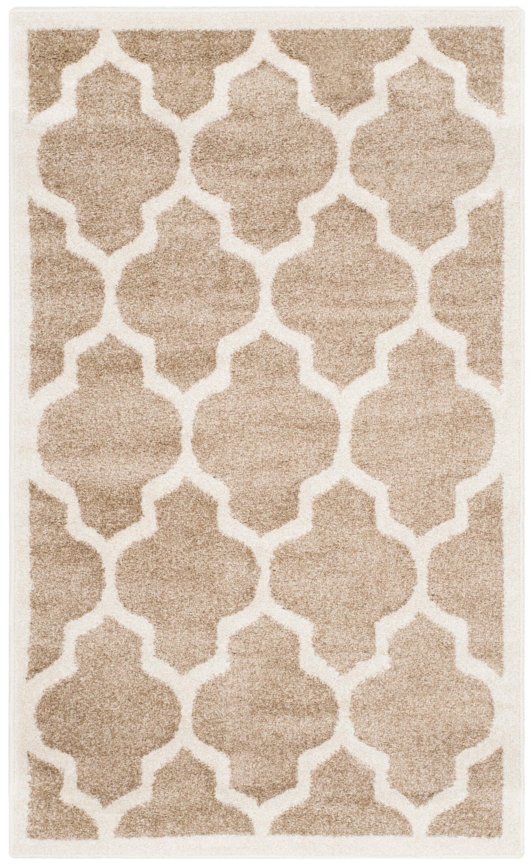 Wheat and Beige Geometric Hand-Knotted Area Rug - Easy Care 3' x 5'