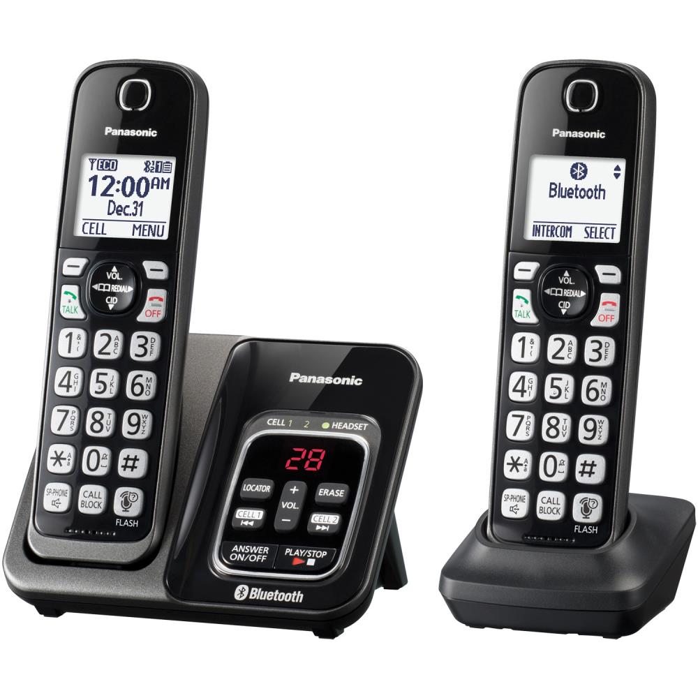 Panasonic DECT 6.0 Link2Cell 2-Line Bluetooth Cordless Phone System 2 Handsets 