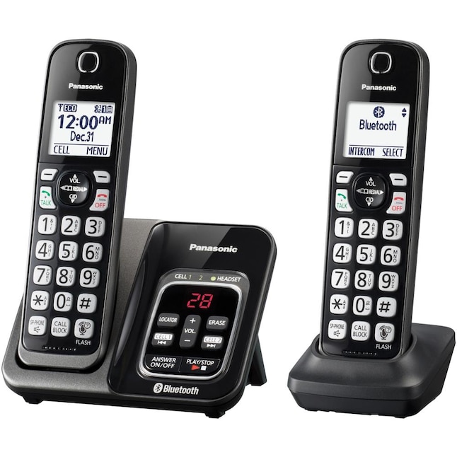 Panasonic Link2Cell Bluetooth Cordless Phone with Answering Machine and  Voice Assist, 2 Handsets at