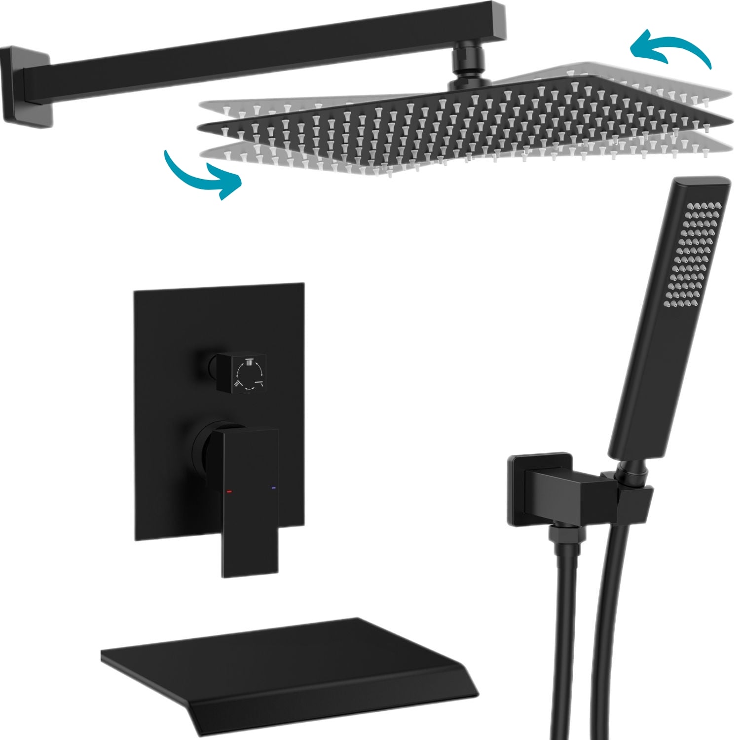 waterpar WPLO-SH434 Black 12-in Dual Head Built-In Shower Faucet System ( Ceramic Disc Valve Included )