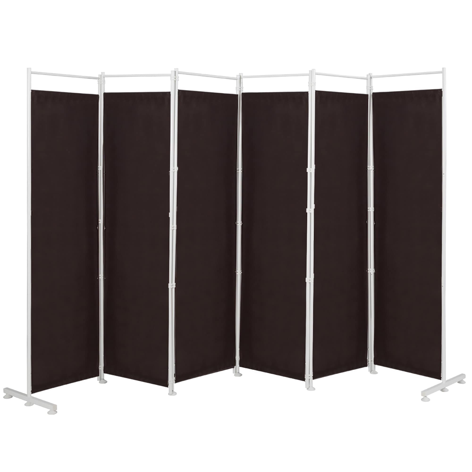 Brown Polyester 6-Panel Folding Room Divider with Steel Frame