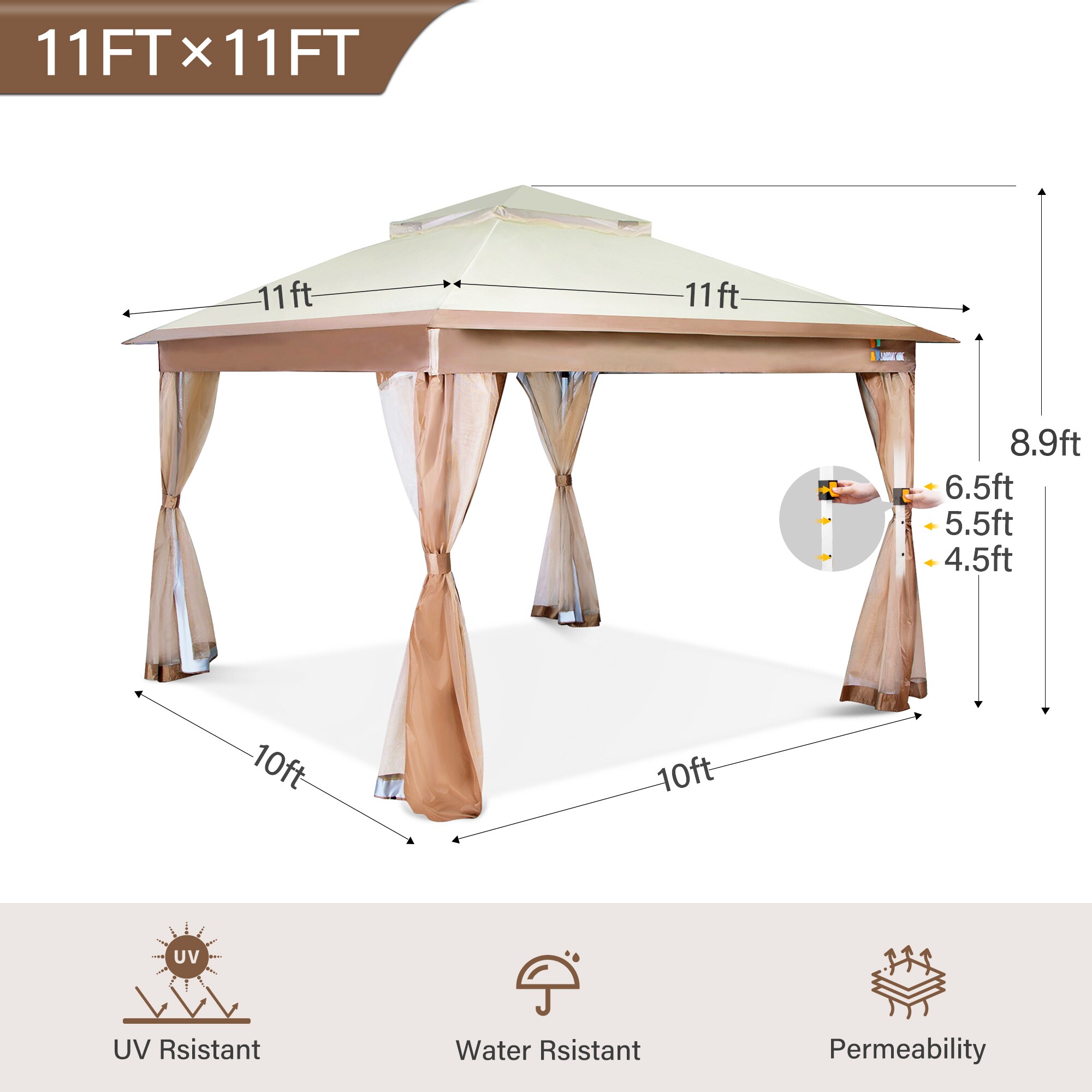 Maocao Hoom 12-ft x 12-ft Square White Steel Polyester Roof Pop-up ...