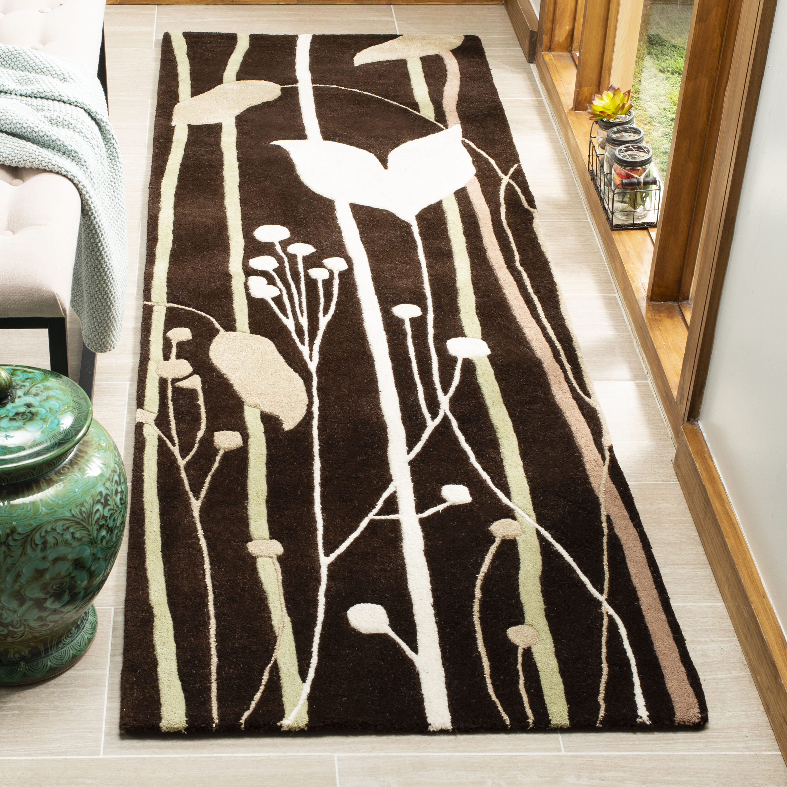  Soh746 Dark Brown/Multi Contemporary 2ft-6in x 8ft Runner Rug