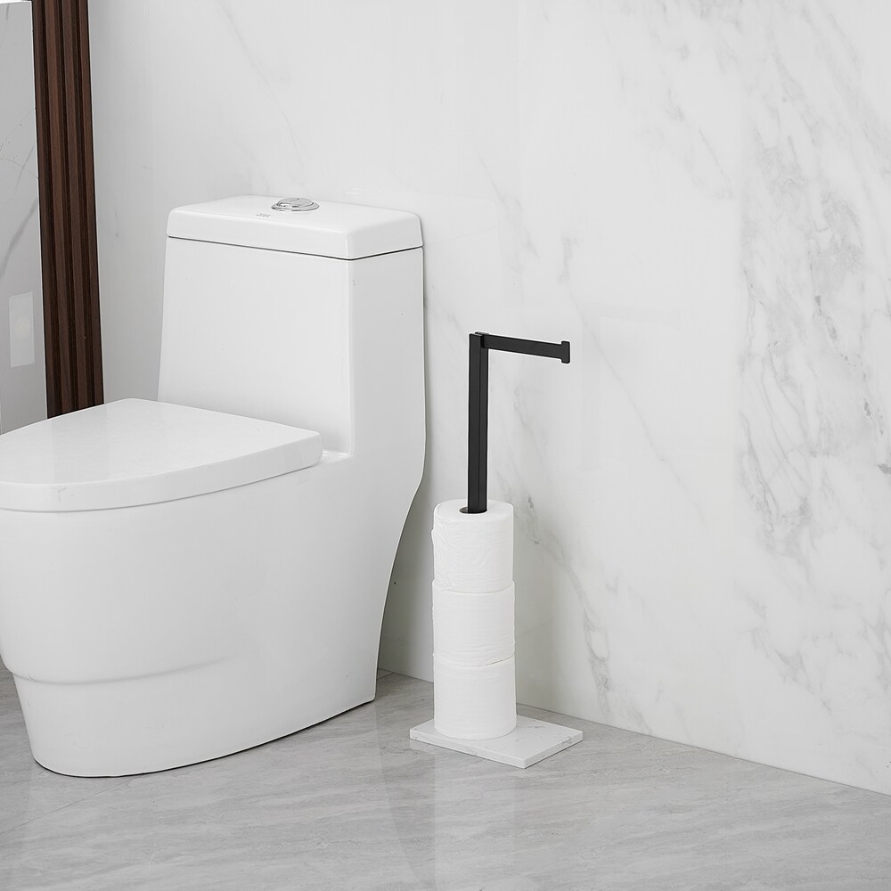 Matte Black Freestanding Toilet Paper Holder with Marble Base