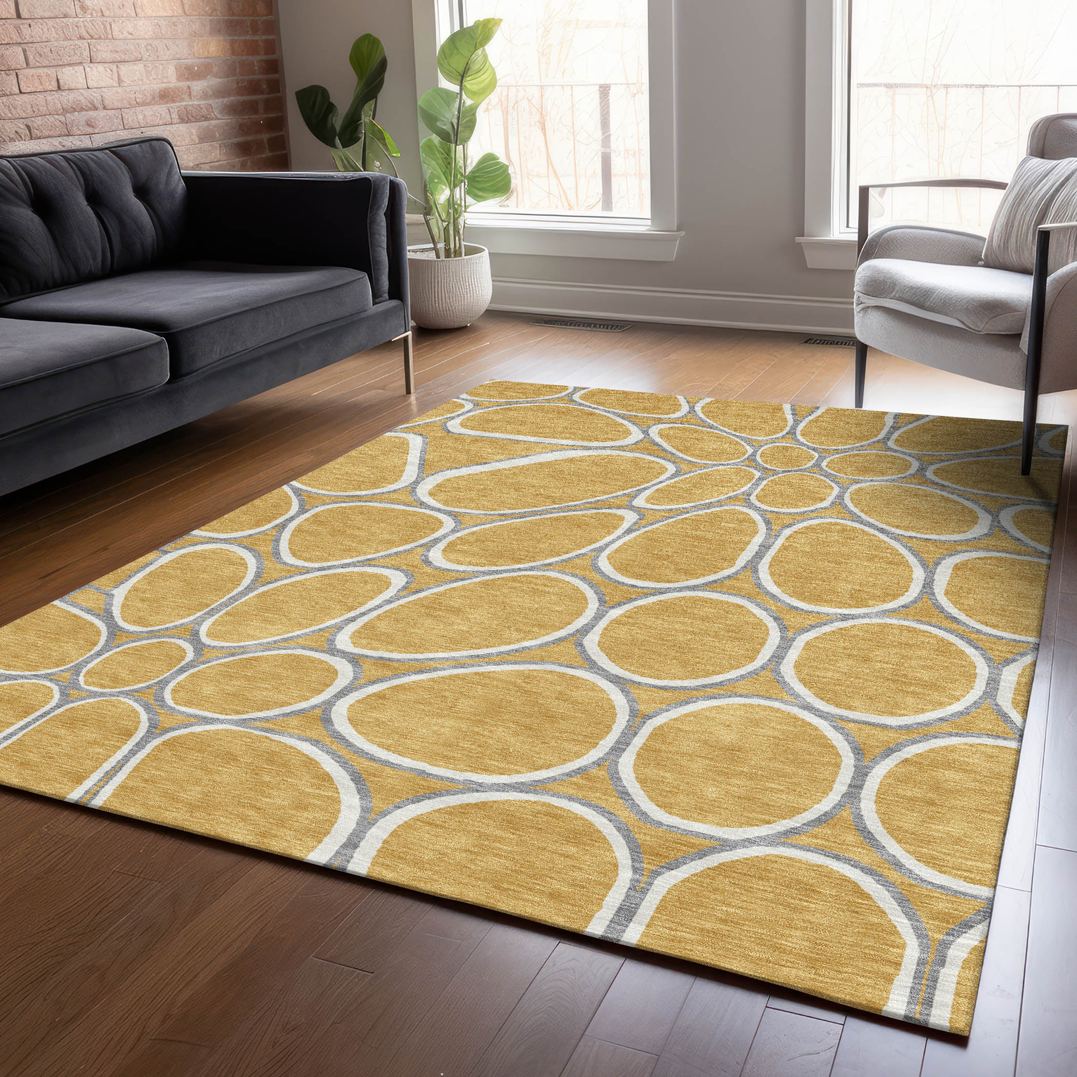 Addison Rugs ACN1041GO3X5 Chantille ACN1041GO 3 x 5 (ft) Polyester Gold Rectangular Indoor/Outdoor Geometric Machine washable Area rug