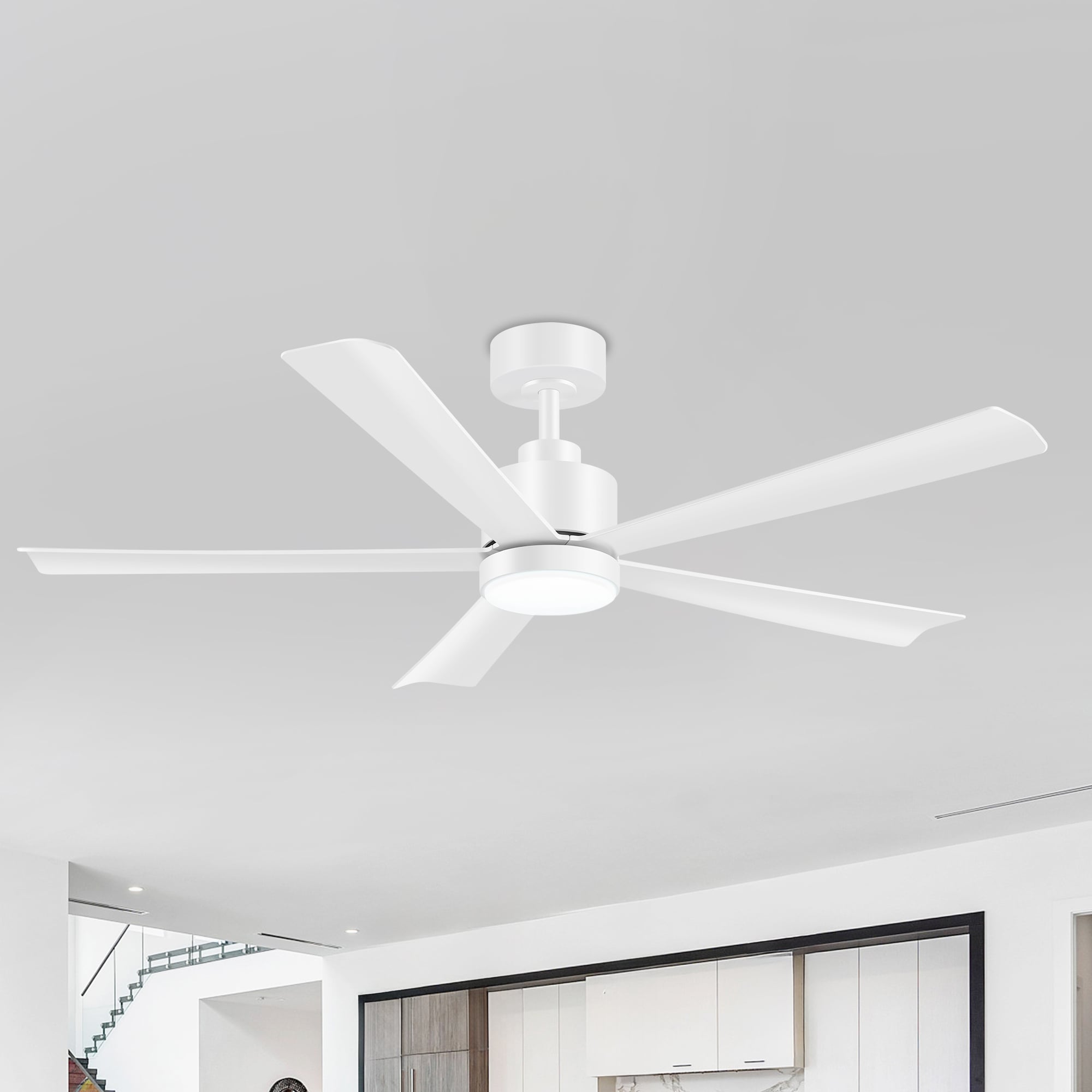 Breezary 30010-AW-L 52-in Color-Changing Integrated LED Matte White with White Blades Ceiling Fan With Light - Remote Included ( 5 -Blade )