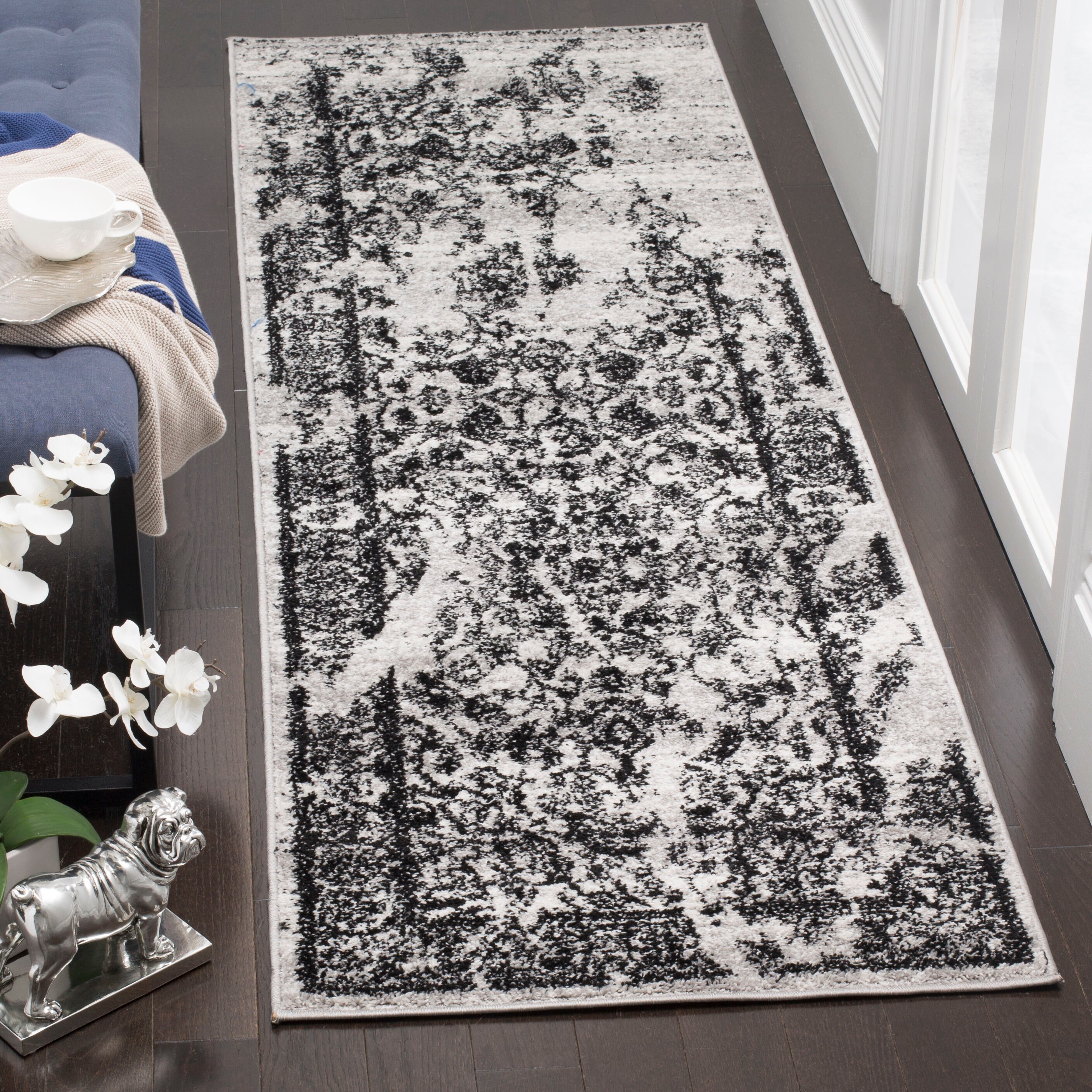 Safavieh ADR101A-212 Adirondack Plaza 2 x 12 (ft) Loomed Polypropylene Silver/Black Rectangular Indoor Distressed/Overdyed Vintage Runner rug