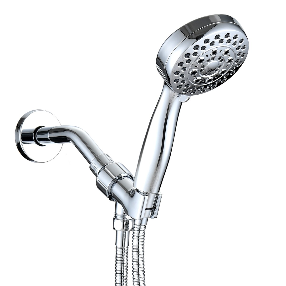 Loheer High Pressure Handheld Shower Head with Hose Chrome Round 5 ...
