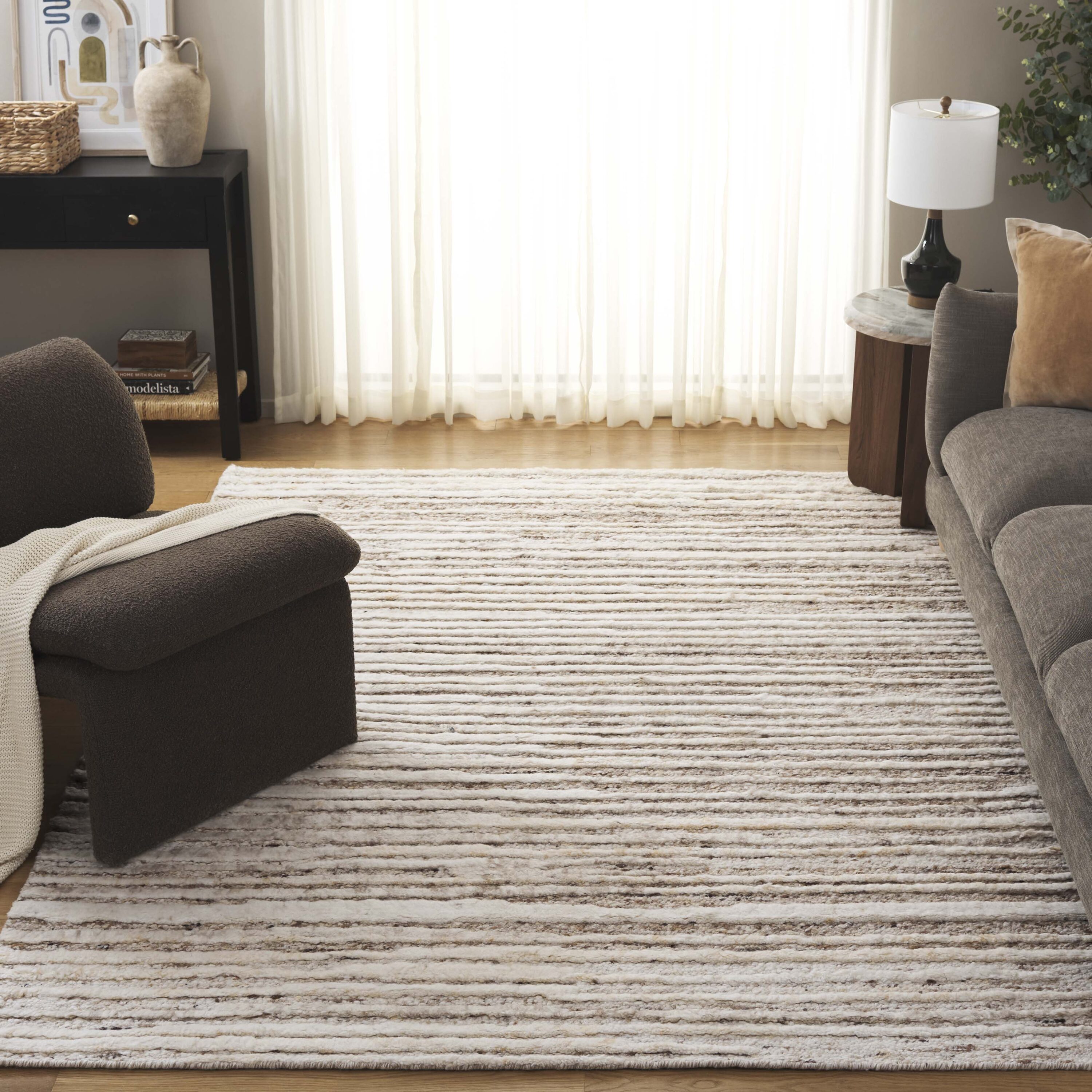  Tribeca 120 Beige/Brown Modern 6ft x 9ft Medium Rectangle Rug