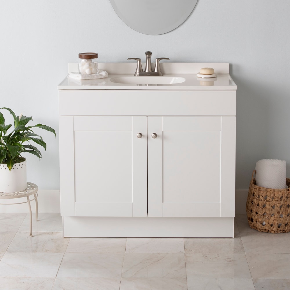 project source 36-in white single sink bathroom vanity with white