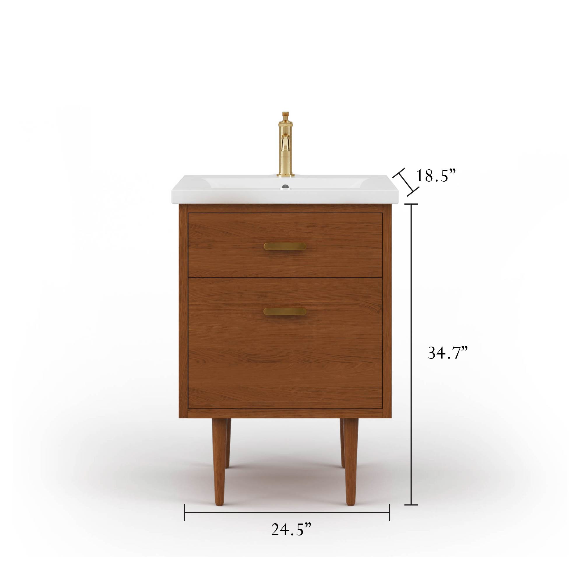 Honey Walnut 30" Freestanding Vanity with Integrated Ceramic Sink