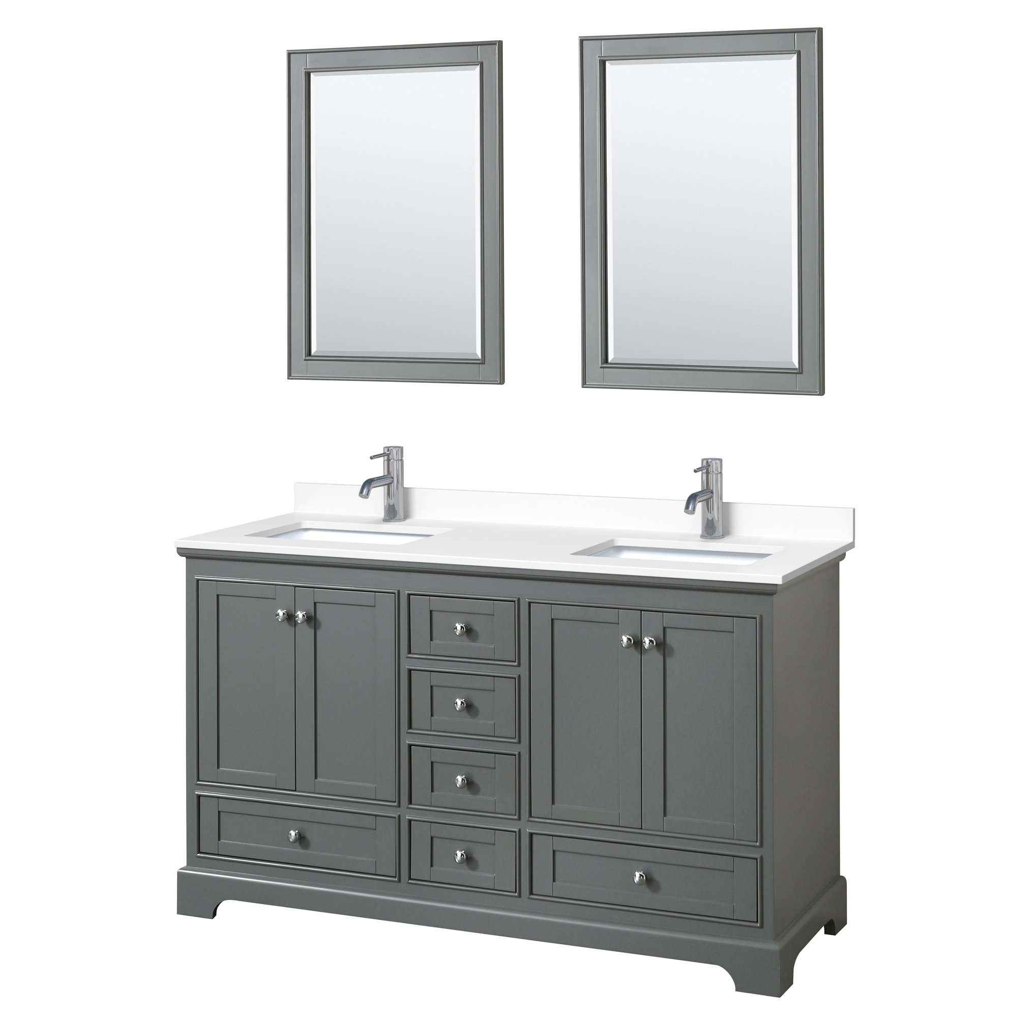 Wyndham Collection WCS202060DKGWCUNSM24 Deborah 60-in Dark Gray with Polished Chrome Trim Undermount Double sink Bathroom Vanity with White Cultured Marble Cultured marble Top (Mirror Included)