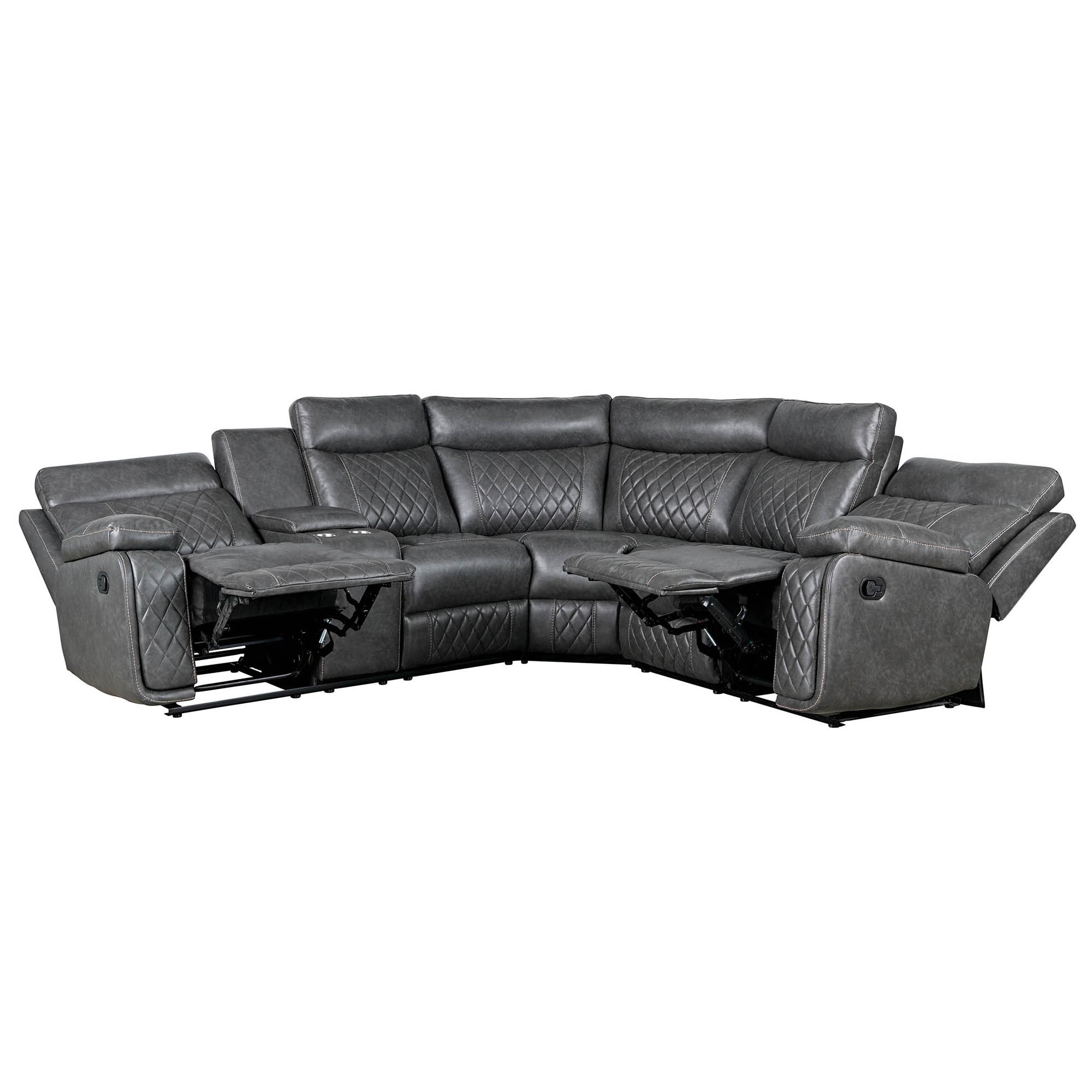 Clihome PU Reclining Sofa 99.6-in Casual Gray Faux Leather 5-seater ...