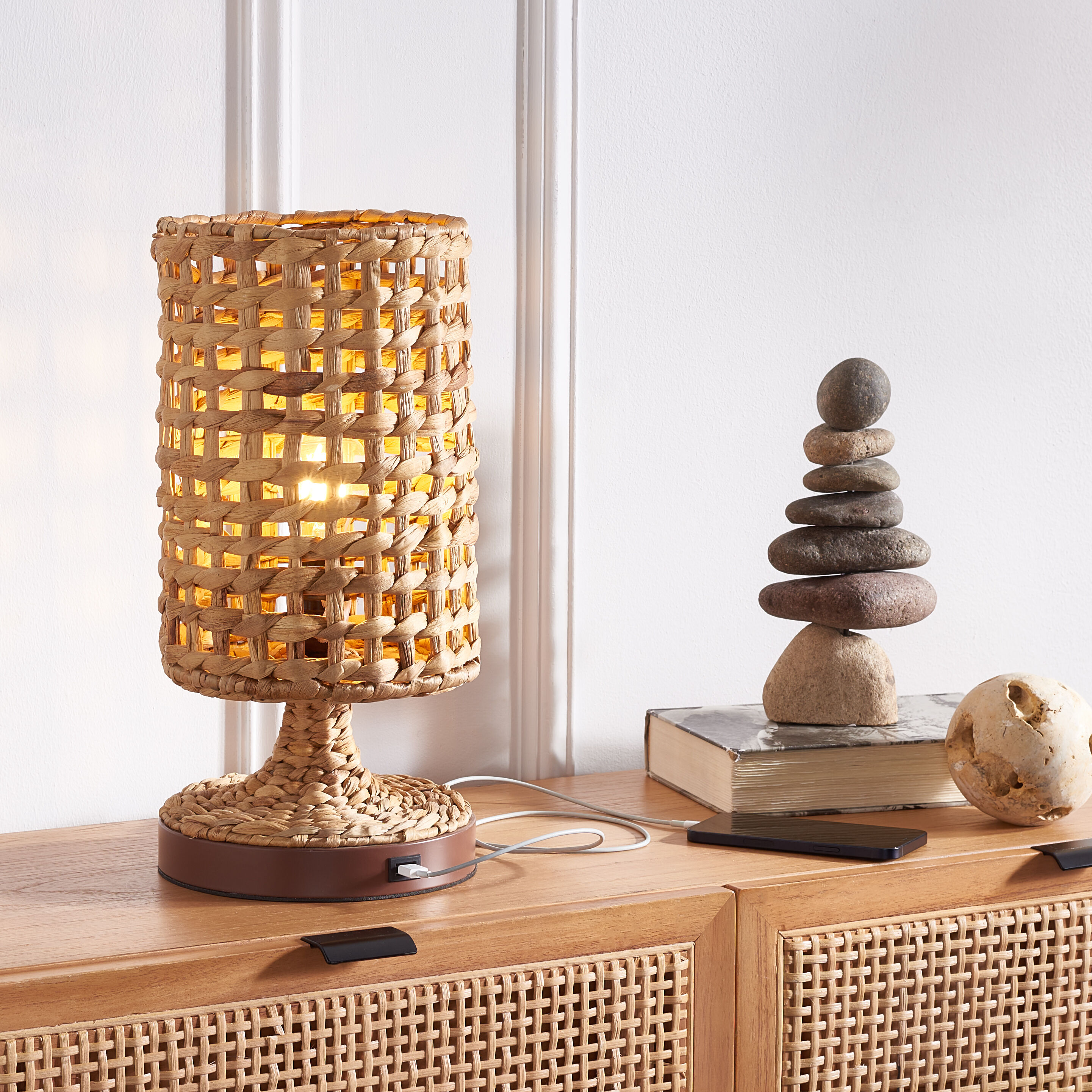 Safavieh TBL9011B Table Lamps 16-in Unfinished LED Incandescent On/Off switch Table Lamp with Wood Shade