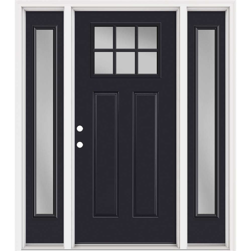 Masonite 321319 Steel Doors Series 64-in x 80-in x Steel No glass Right-hand inswing Peppercorn Painted Prehung Front Door with Sidelights with Brickmould Insulating core