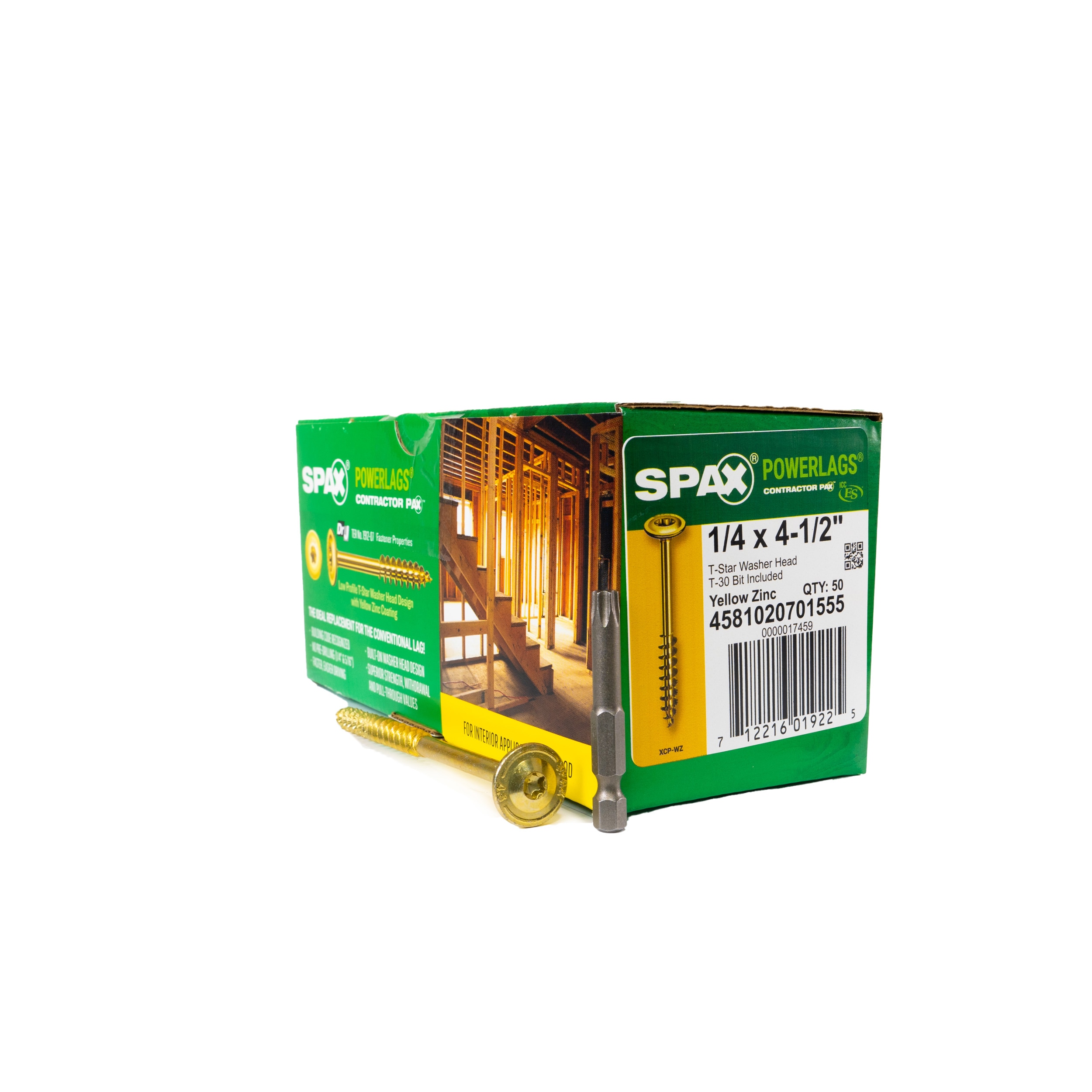 SPAX 4581020701555 1/4-in x 4-1/2-in Yellow/Gold Zinc-Plated Washer -Head Interior Structural wood screws 50 -Pack