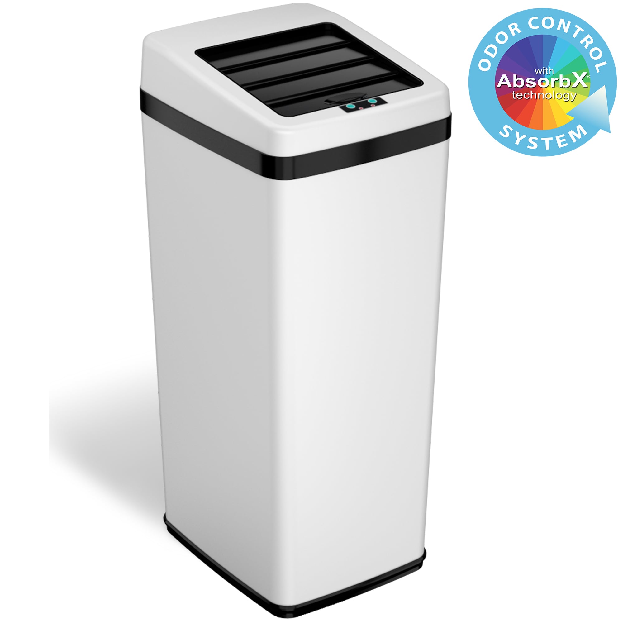 iTouchless 14-Gallon White Metal Touchless Trash Can with Lid