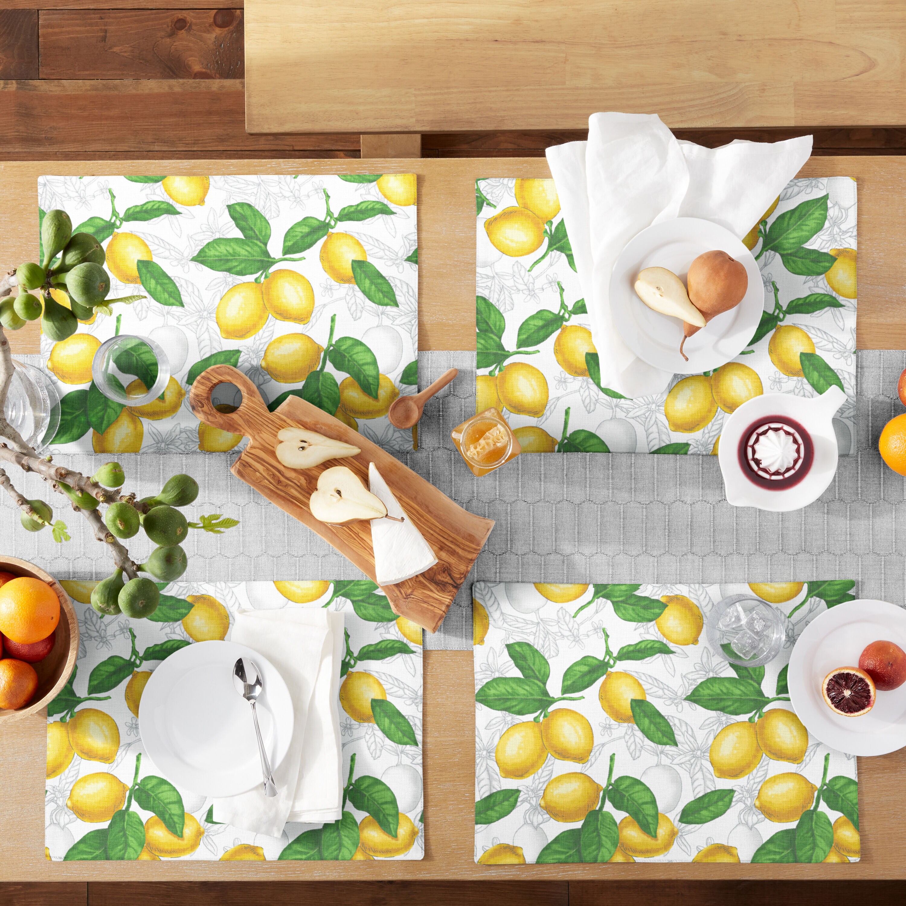 MARTHA STEWART Lots Of Lemons White/Yellow Lemons Cotton Kitchen