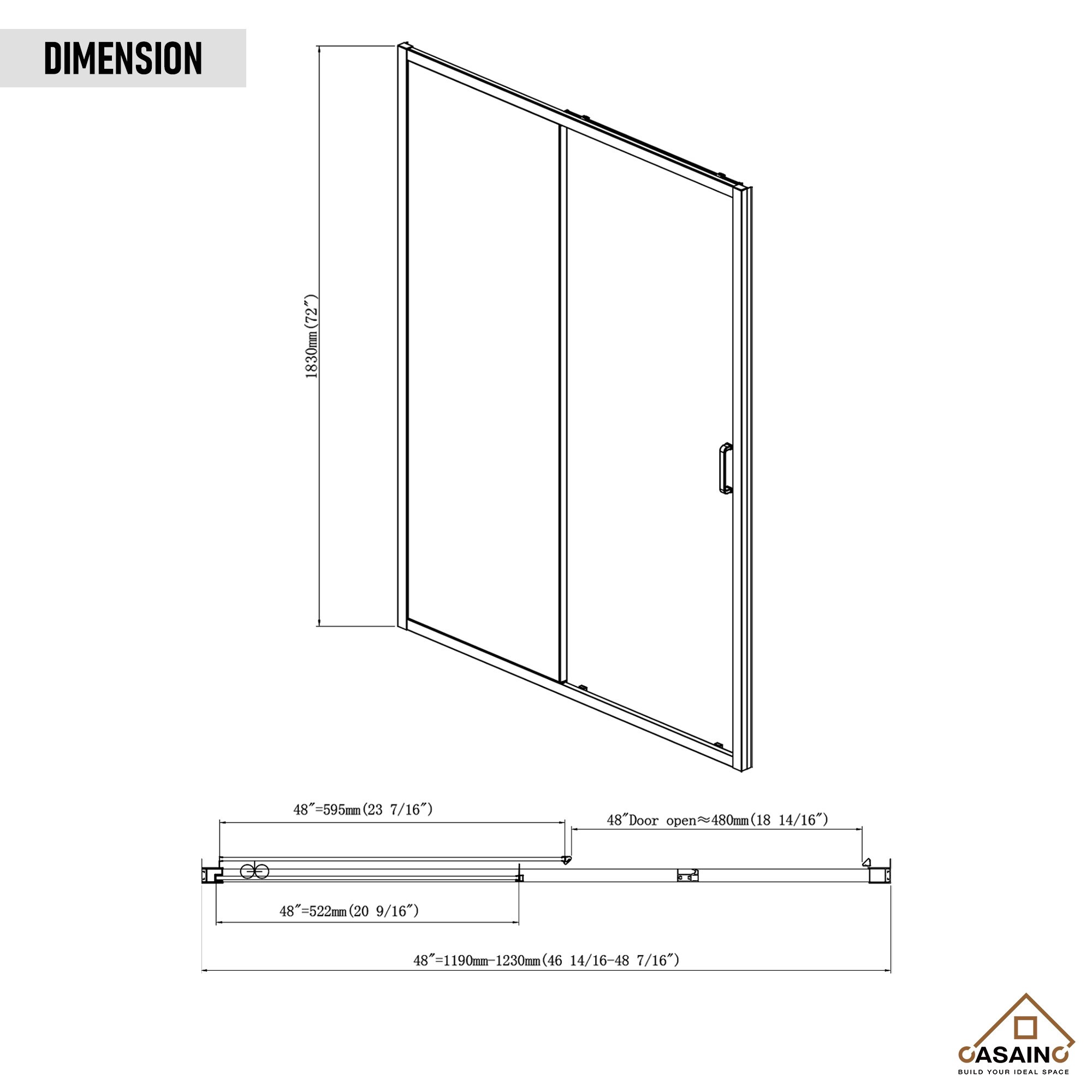 CASAINC Matte Black 46-in to 48-in W x 72-in H Framed Sliding Shower ...