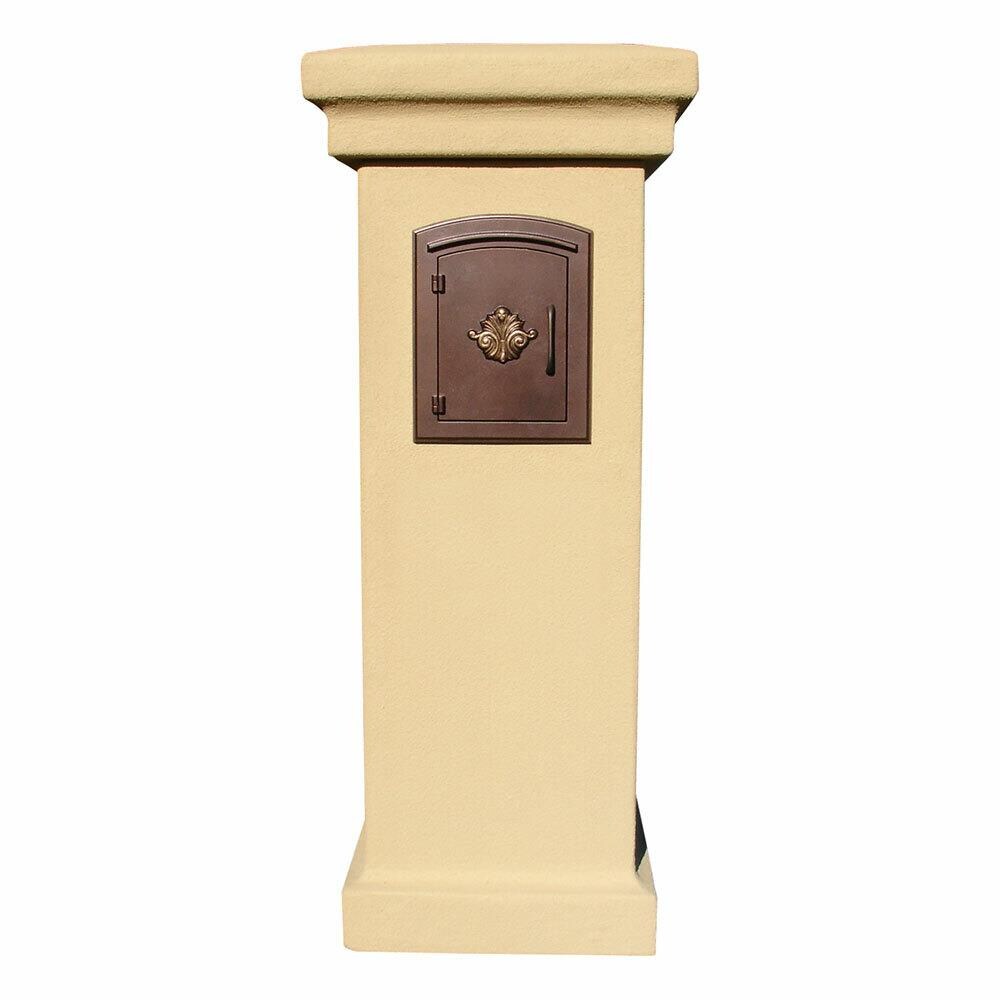 QualArc QUAL1809  MAN-STUCOL-BT 48 in. Manchester Non-Locking Stucco Column Mailbox in Tan Color