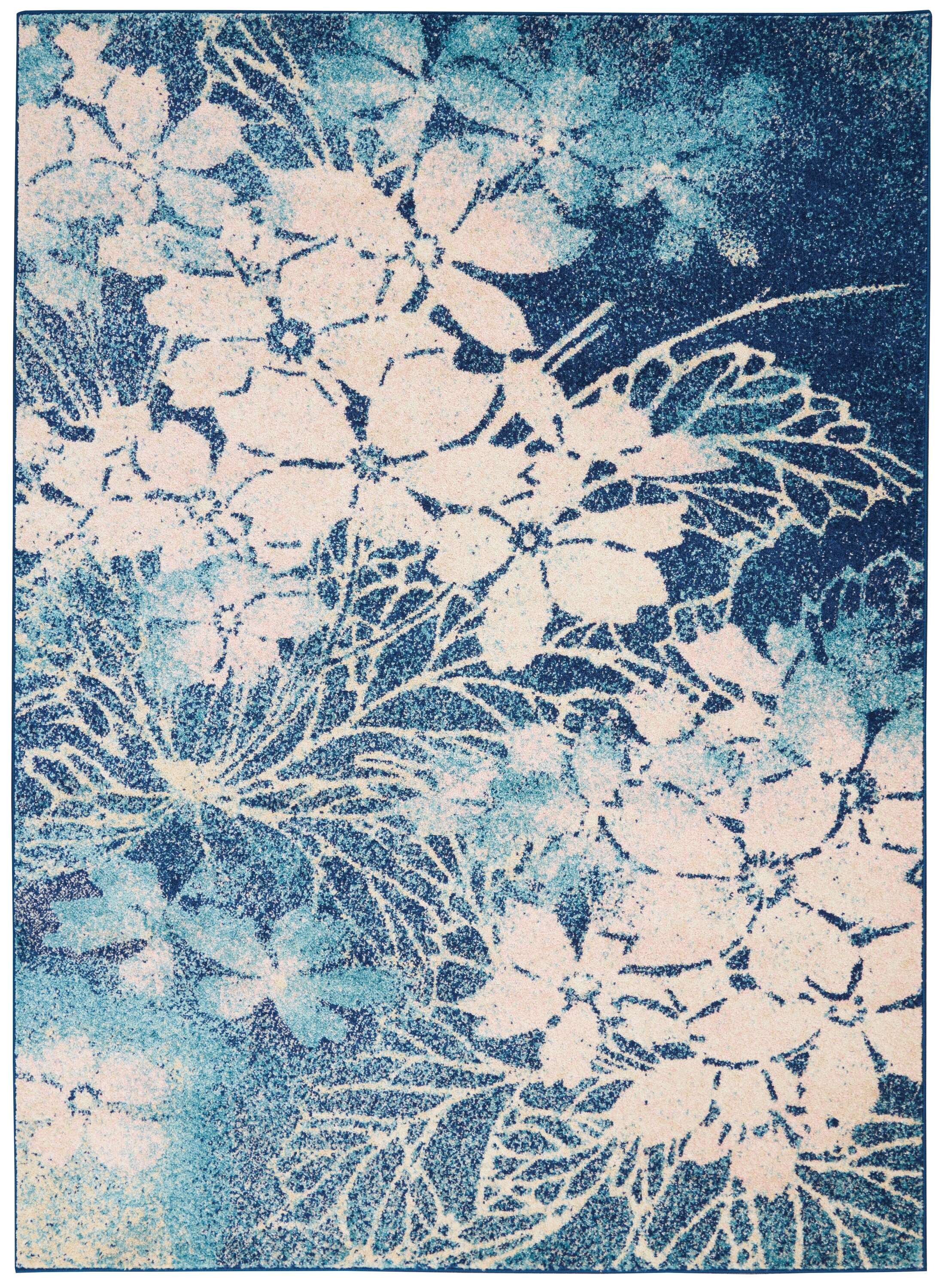 Navy Pink Floral Elegance Viscose 6' x 9' Area Rug
