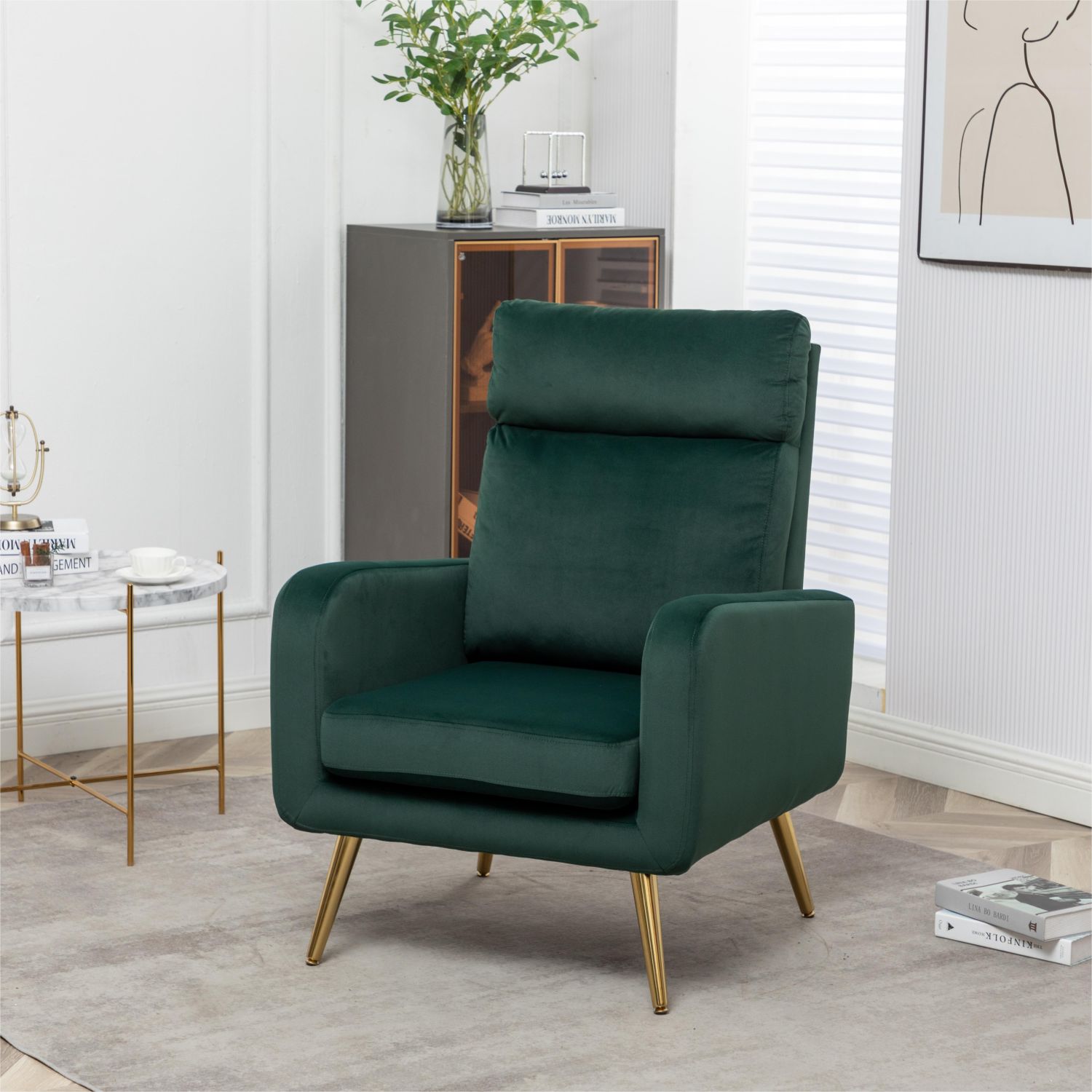 JASMODER Modern Dark Green Linen Accent Chair in the Chairs department ...