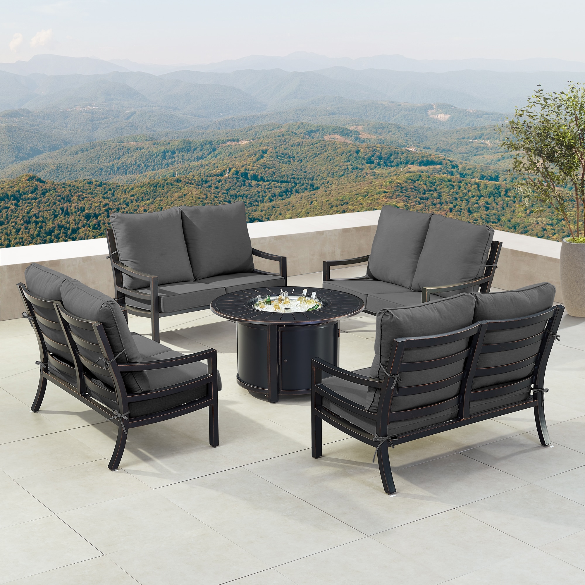 Oakland Living HUDSON4LSNOBUBKCU Patio-Conversation-Sets - View #3