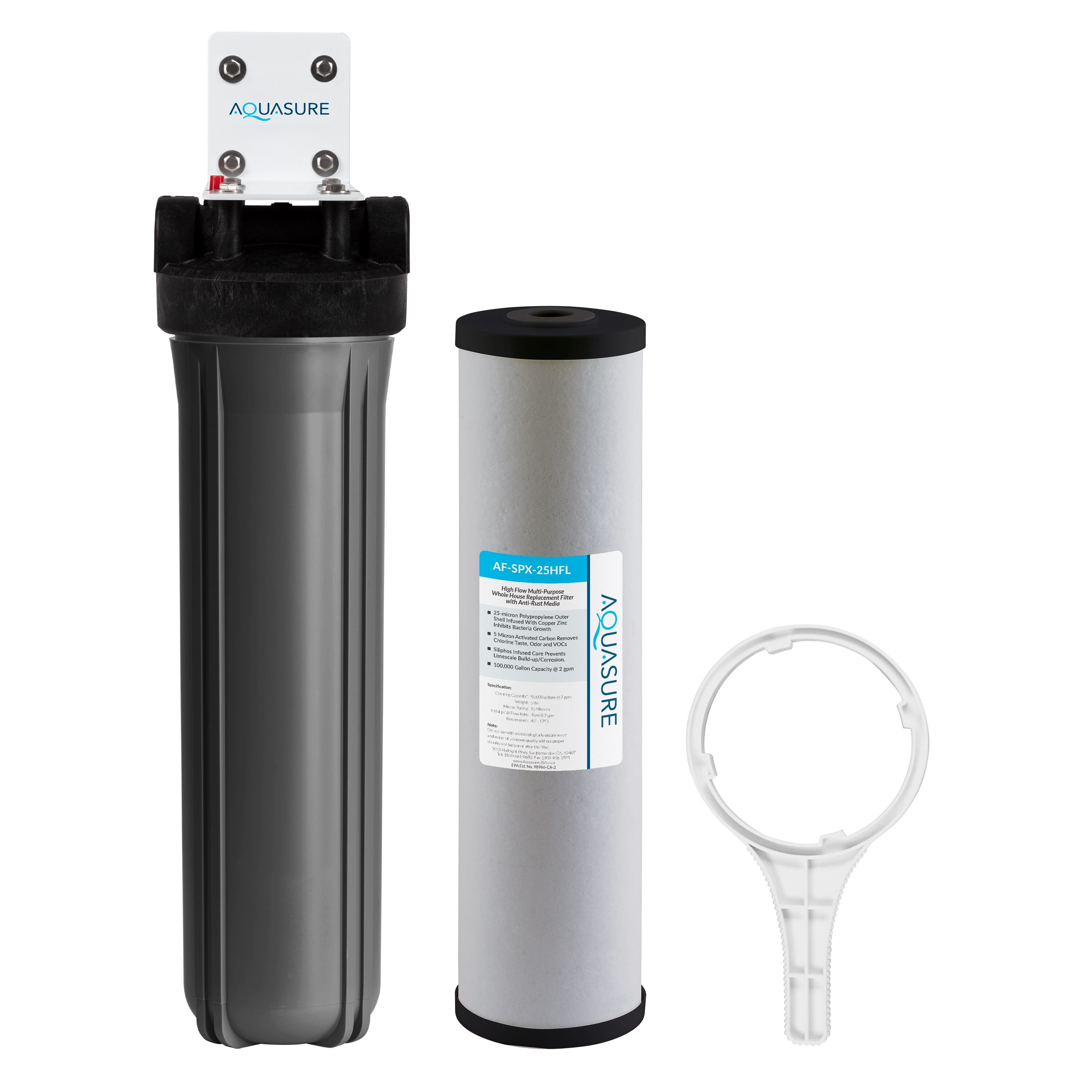 AQUASURE AS-FL-25SPXH Fortitude V2 Siliphos Triple-stage 2-GPM Coconut shell carbon Soft water Whole House Water Filtration System