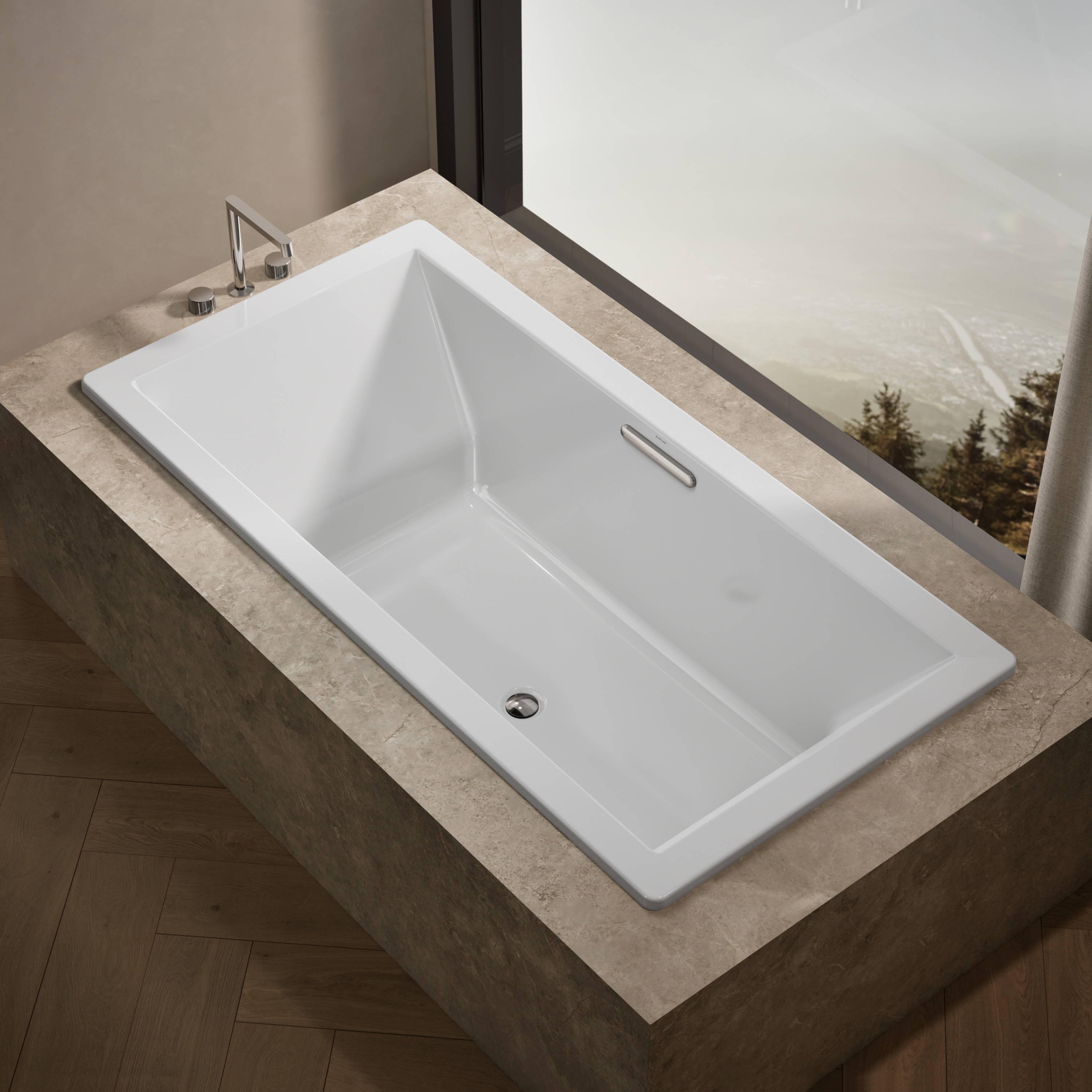 KOHLER 1115-0 Windward 42.0-in x 72.0-in White Acrylic Oval Drop-in Soaking Bathtub ( Reversible Drain )
