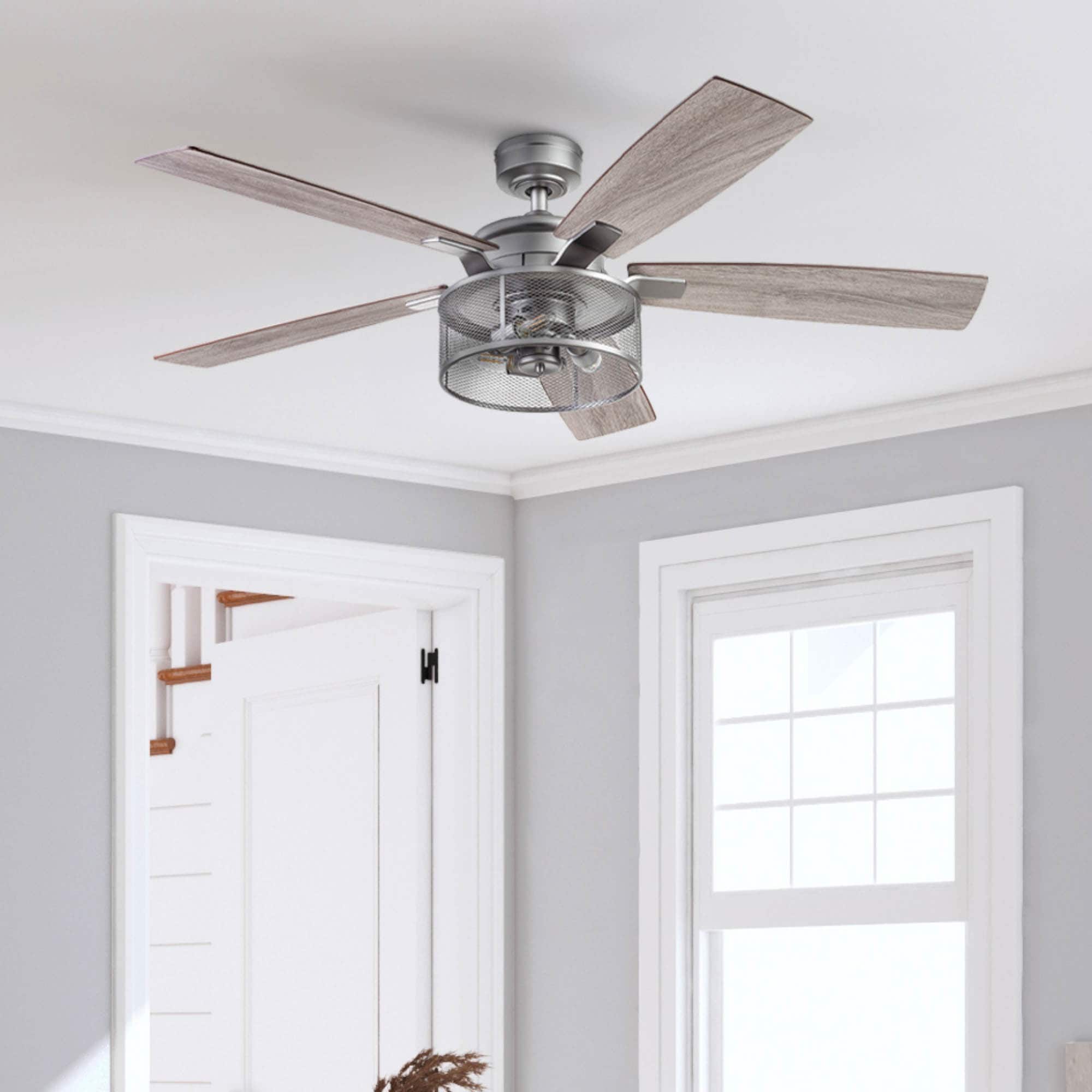Honeywell 51460-26 Carnegie 52-in Pewter with Rough Pine Gray Oak Blades Cage Ceiling Fan With Light - Remote Included ( 5 -Blade )