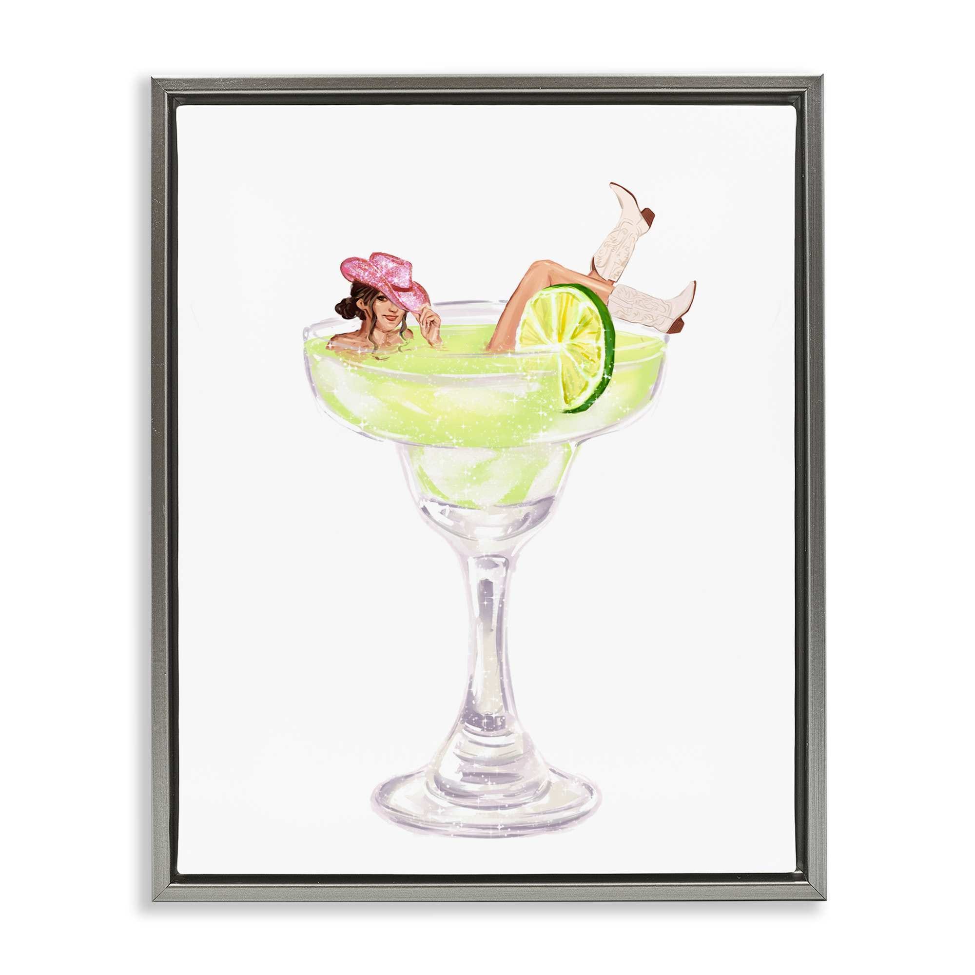 Stupell Industries BT-199-FFL-24X30 Cowgirl Lounging in Cocktail Gray Framed Floater Canvas Wall Art By Ziwei Li 25 x 31