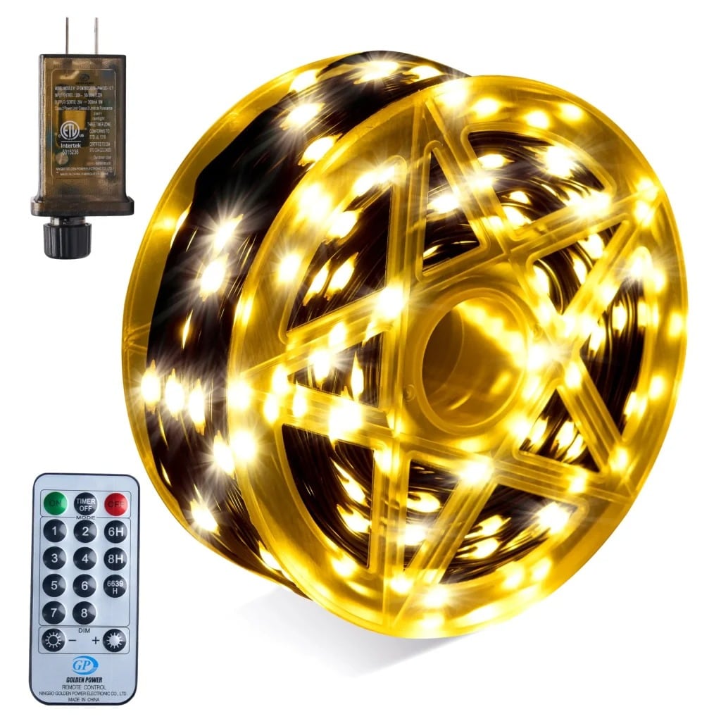 Joyfy 31867 600 -Count 198-Feet Multi-function Yellow LED Plug-In Christmas String Lights