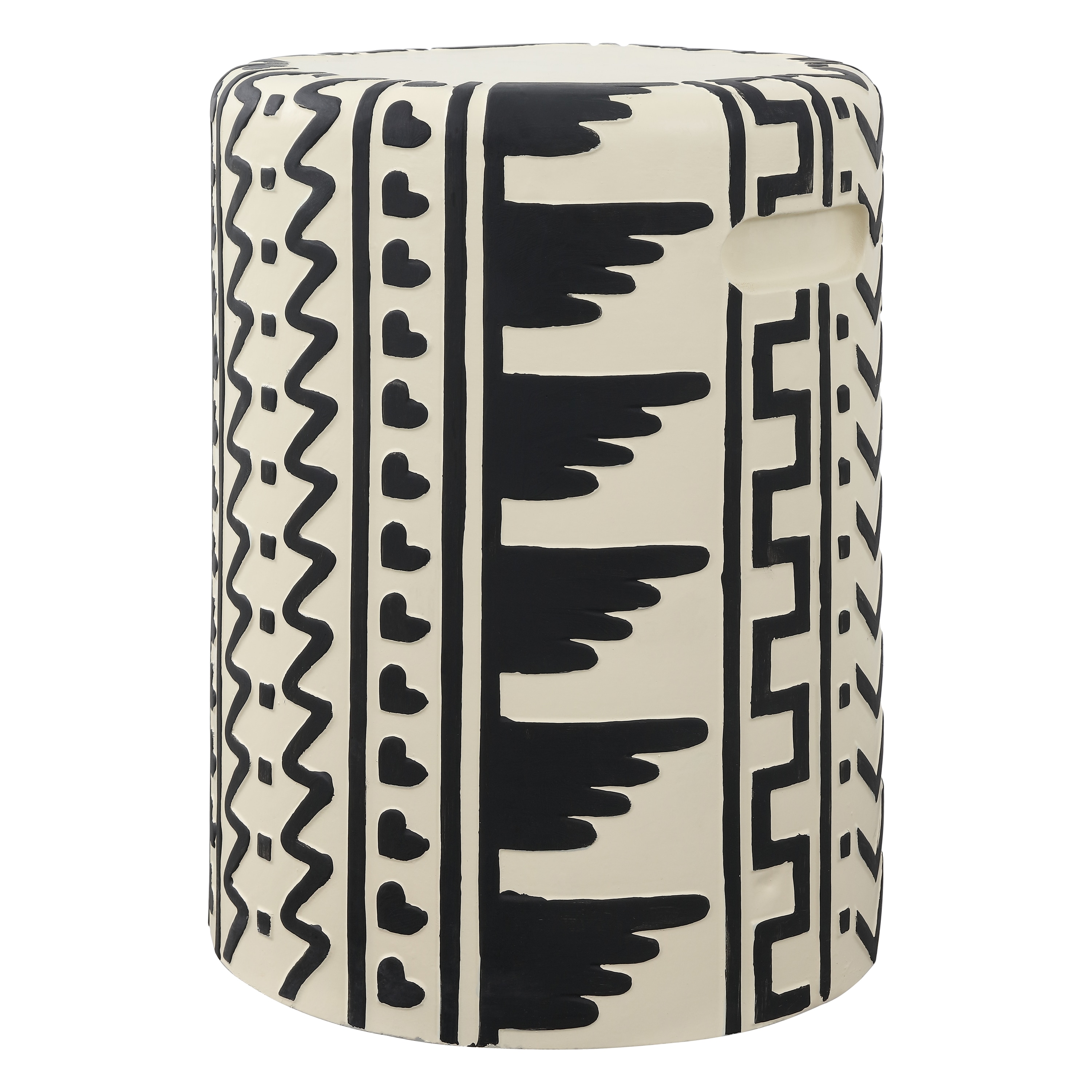 JONATHAN  Y TBL1031A Yoli Mid-Century 18-in Black/Cream Concrete Barrel Garden Stool