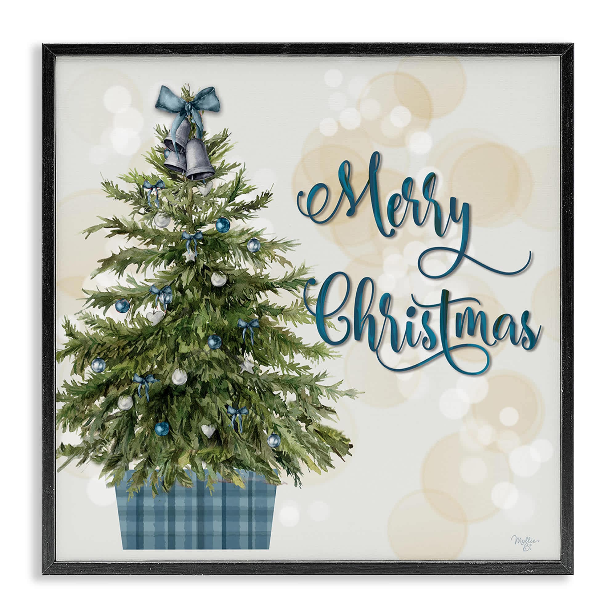 Stupell Industries BT-536-FR-24X24 Christmas Tree in Plaid Stand Black Framed Giclee Art By Mollie B. 24 x 24