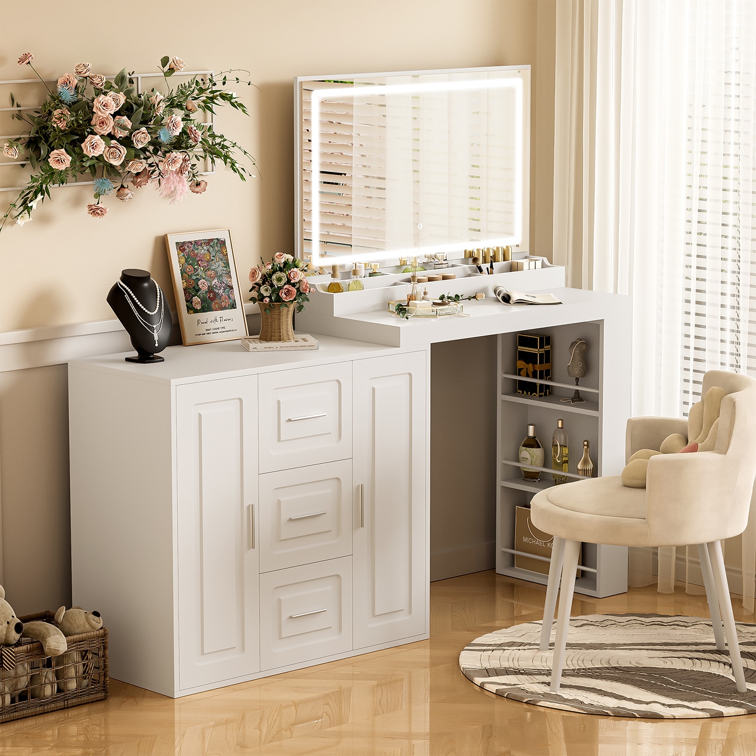 GZMR GZ-HS1022 59.1-in White Makeup Vanity