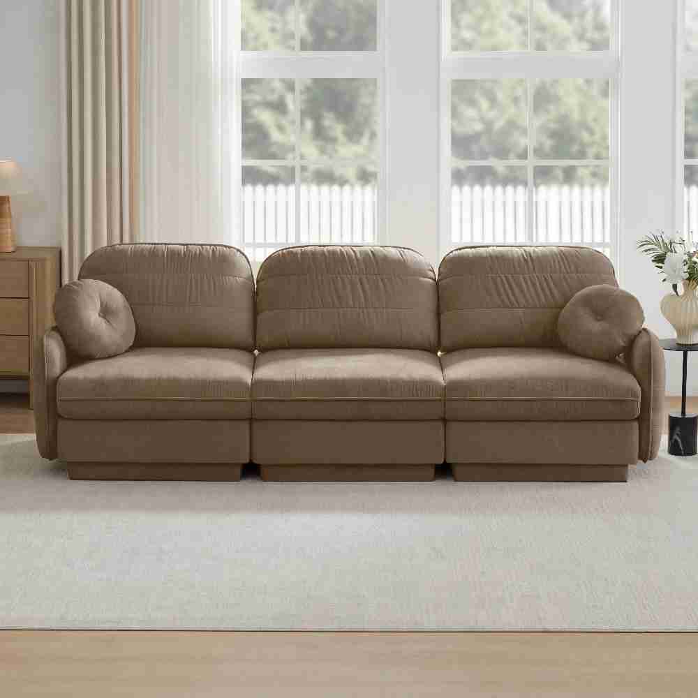 Coolbibila 105-in Cloud Style 3-seater Sectional Sofa Light Coffee Chenille Sofa with 2-Layer Frame and Pillows one_size in Brown | EBAN-SOFA-COFFEE